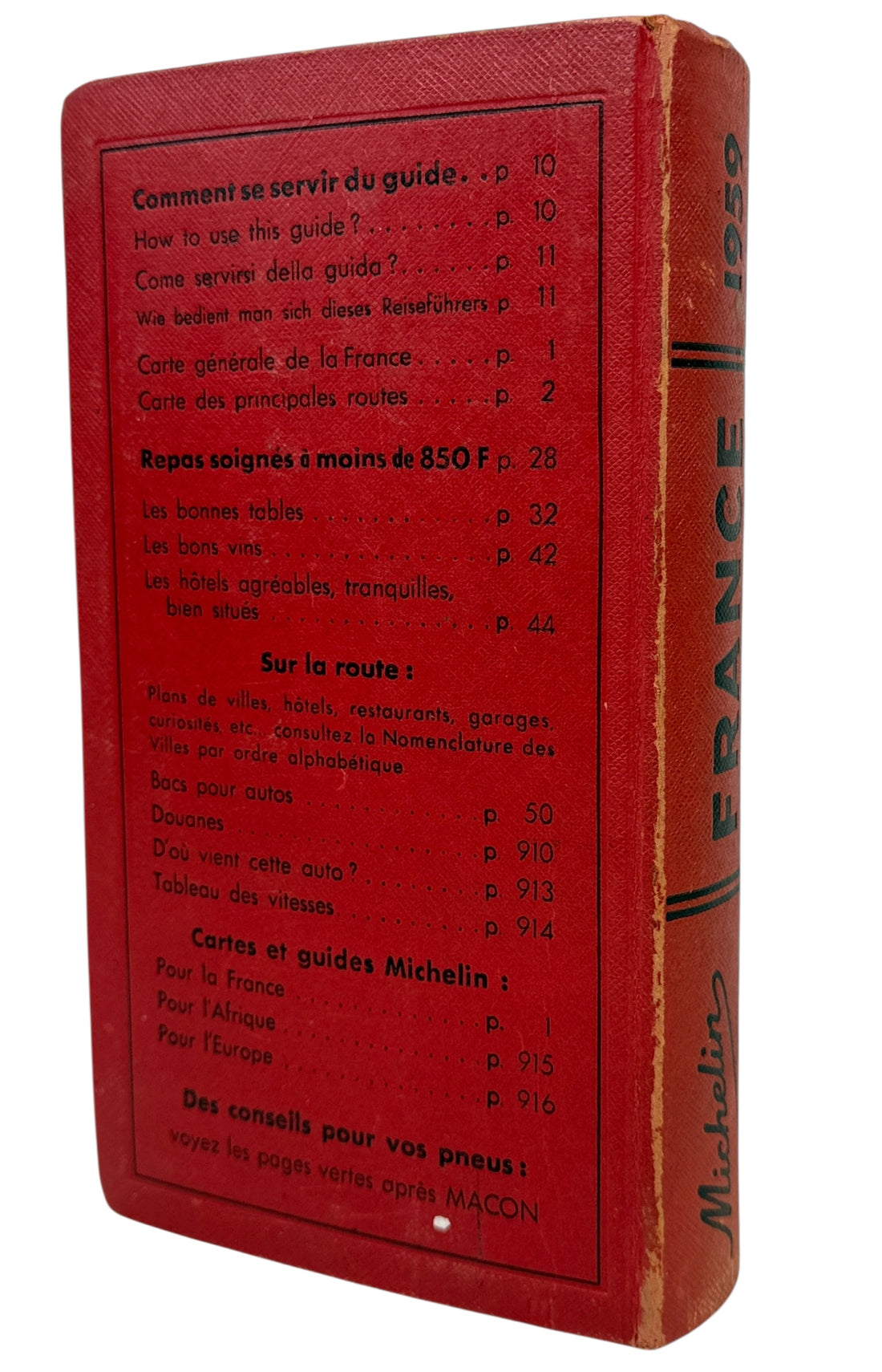 1959 Michelin Guide France red travel and restaurant book. Iconic Bibendum collectible for culinary and automotive history fans. Ships from Canada.