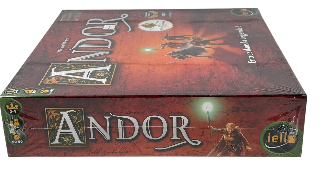Award-winning cooperative board game Andor, sealed French edition by IELLO/Kosmos. Fantasy adventure, 2–4 players, ages 10+, giftable sealed copy.