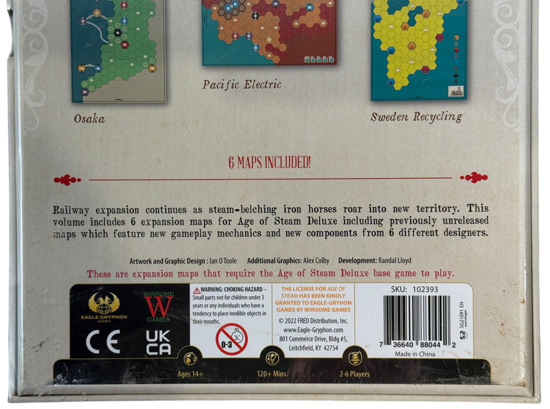 Sealed Age of Steam Deluxe Expansion Volume III with six rare maps. Low print run collectible expansion for train and economic board game fans. Base game required.