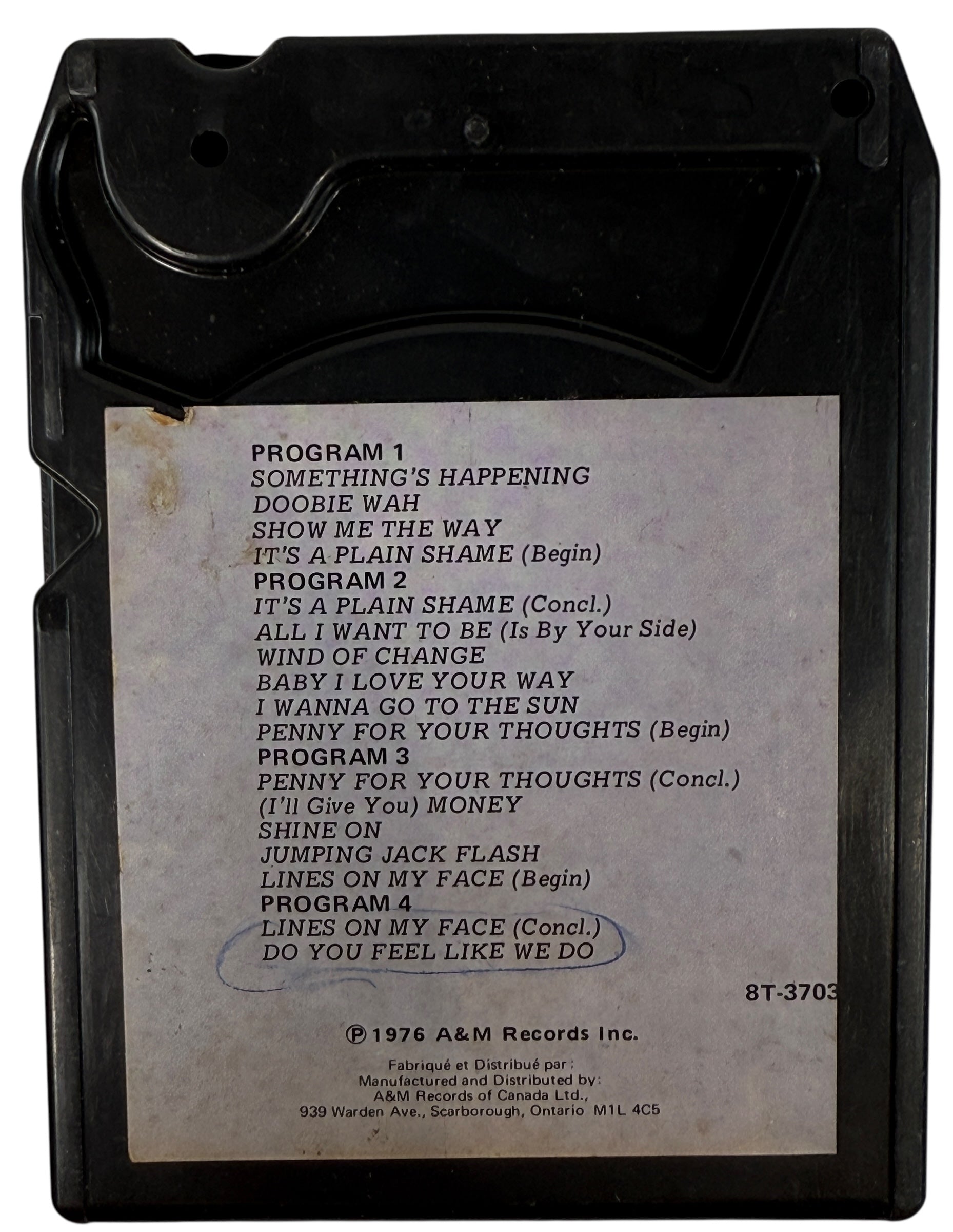 Vintage 1976 Peter Frampton Frampton Comes Alive 8-track tape A&M Records Canadian pressing with sleeve. Collectible classic rock format for enthusiasts.