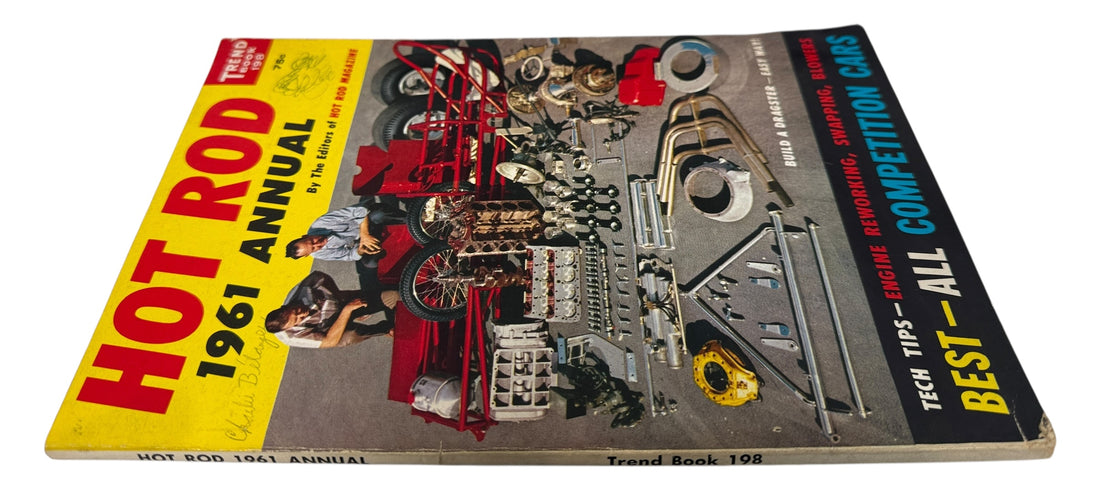 Vintage 1961 Hot Rod Annual Trend Book 198 with drag racing tech, engine tips, and competition car features. Collectible for hot rod and automotive culture fans.