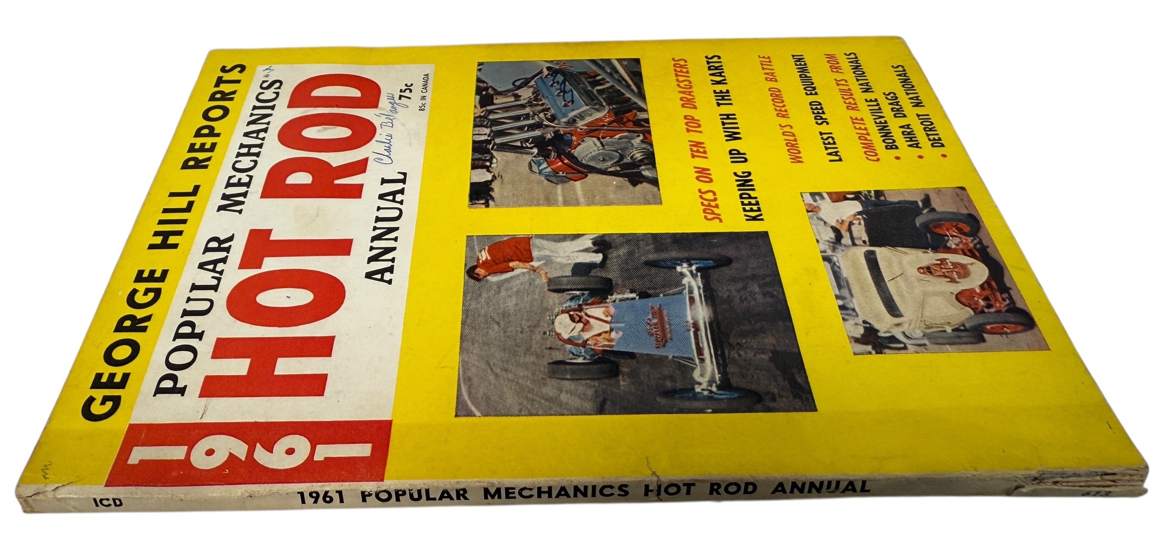Vintage 1961 Hot Rod Annual with NHRA dragsters, Bonneville trials, karts, and engine tech. Early motorsport collectible for hot rod and racing enthusiasts.