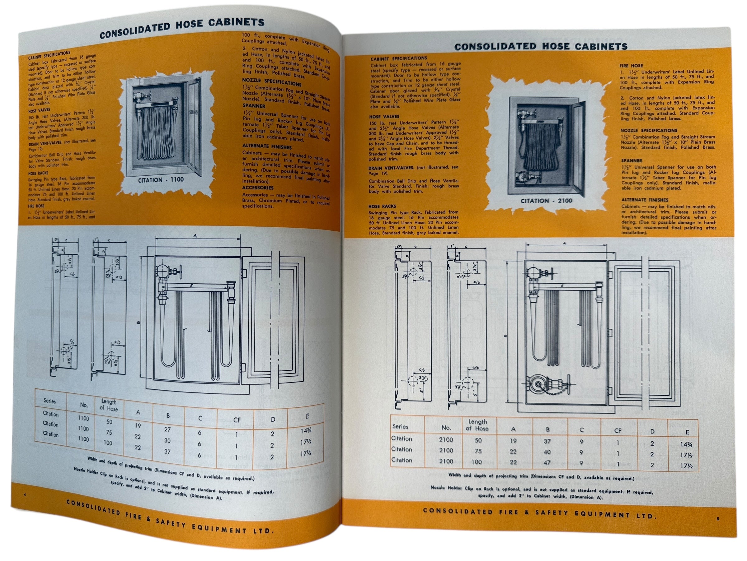 Mid-century Consolidated fire protection catalogue with hose cabinets, CO2 systems and extinguishers. Industrial Canadian ephemera for collectors and design.