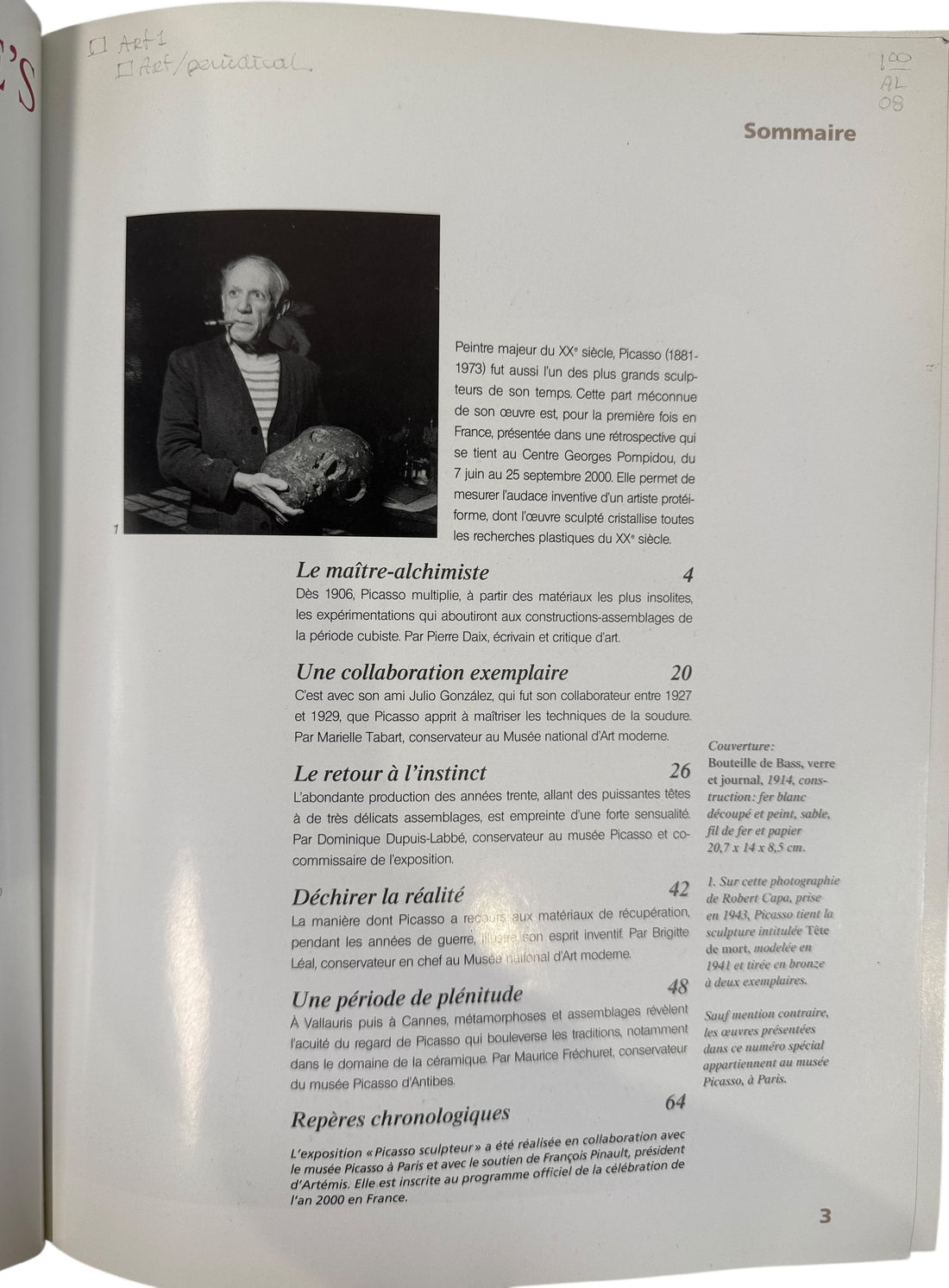 Picasso sculpture retrospective hors série catalog from 2000 Pompidou exhibition with YSL Rive Gauche back cover ad. Collectible for art and fashion archives.