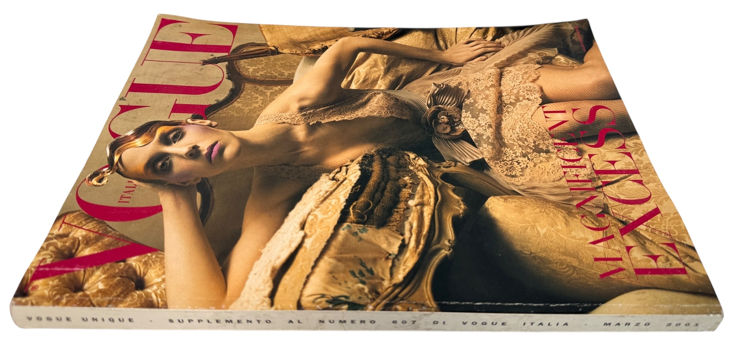 Vogue Italia Unique March 2001 supplement featuring Magnificent Excess with Steven Meisel and Franca Sozzani era editorials. Collectible fashion issue.