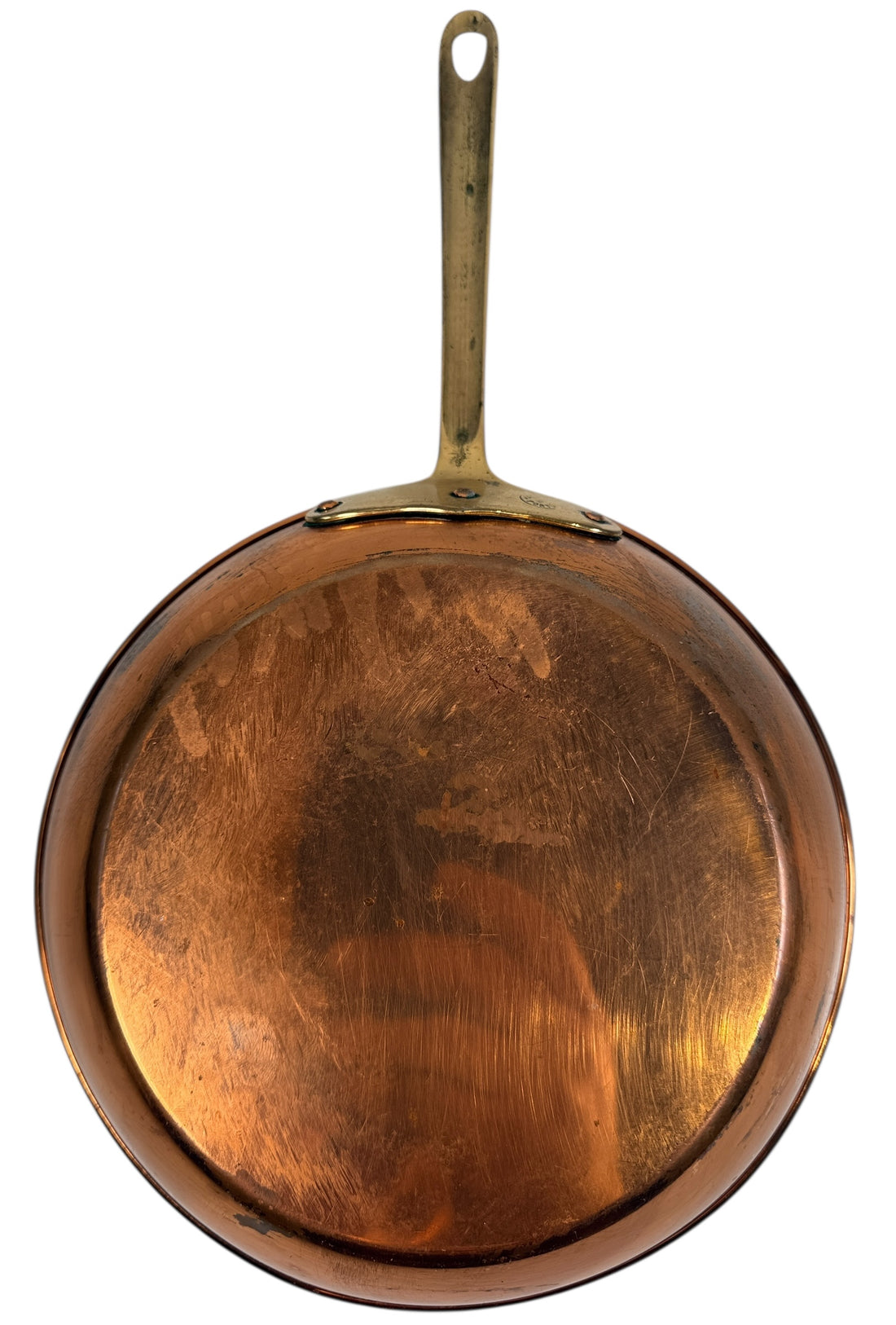 Vintage Portuguese copper saucepan, 8.25in tin-lined with brass handle. Solid copper cookware suitable for display or use. 1970s–90s export piece.