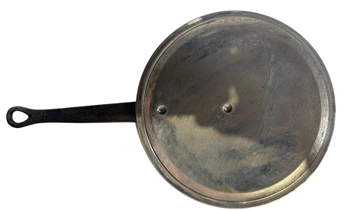 Vintage 7.75” metal saucepan replacement lid. Functional and clean with light wear. Fits mid-century and modern cookware. Sustainable kitchenware.
