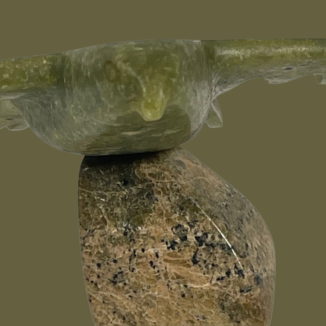 Signed Inuit Green Soapstone Bird Sculpture – Inuktitut Syllabics