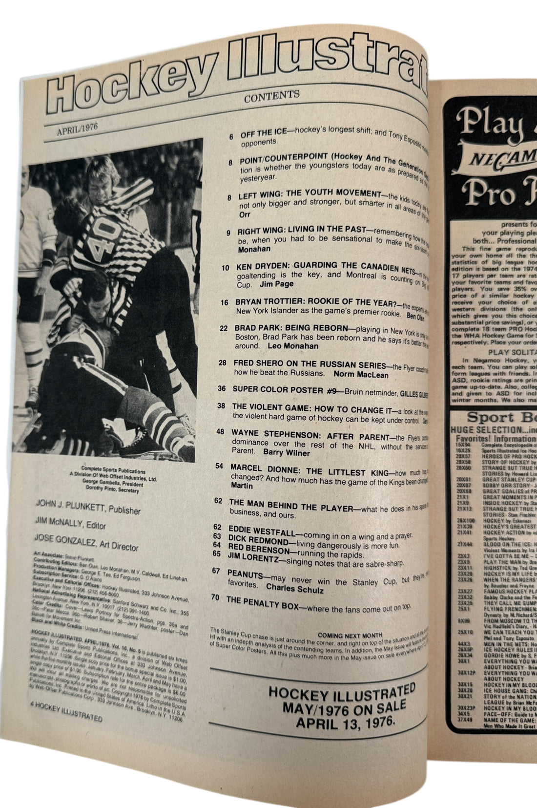 Vintage Hockey Illustrated – Couverture de Ken Dryden, numéro d'avril 1976