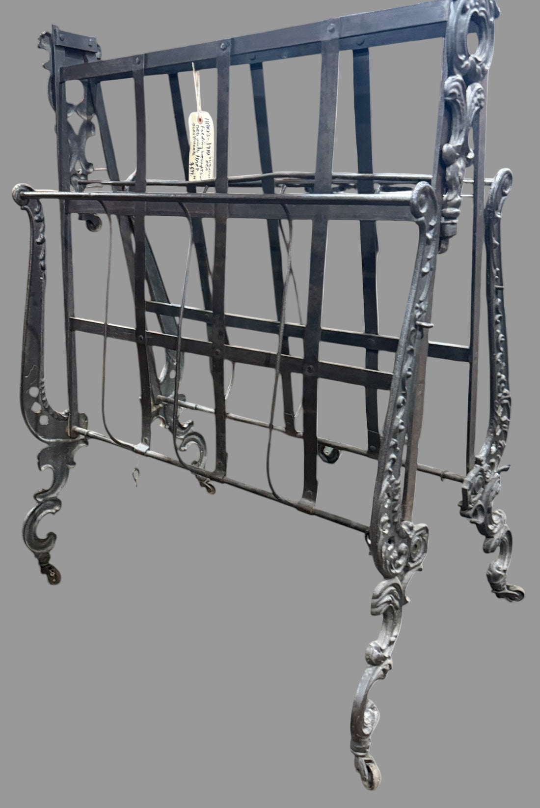 Victorian Folding Wrought Iron Bed – Harp Scrollwork (c.1900)