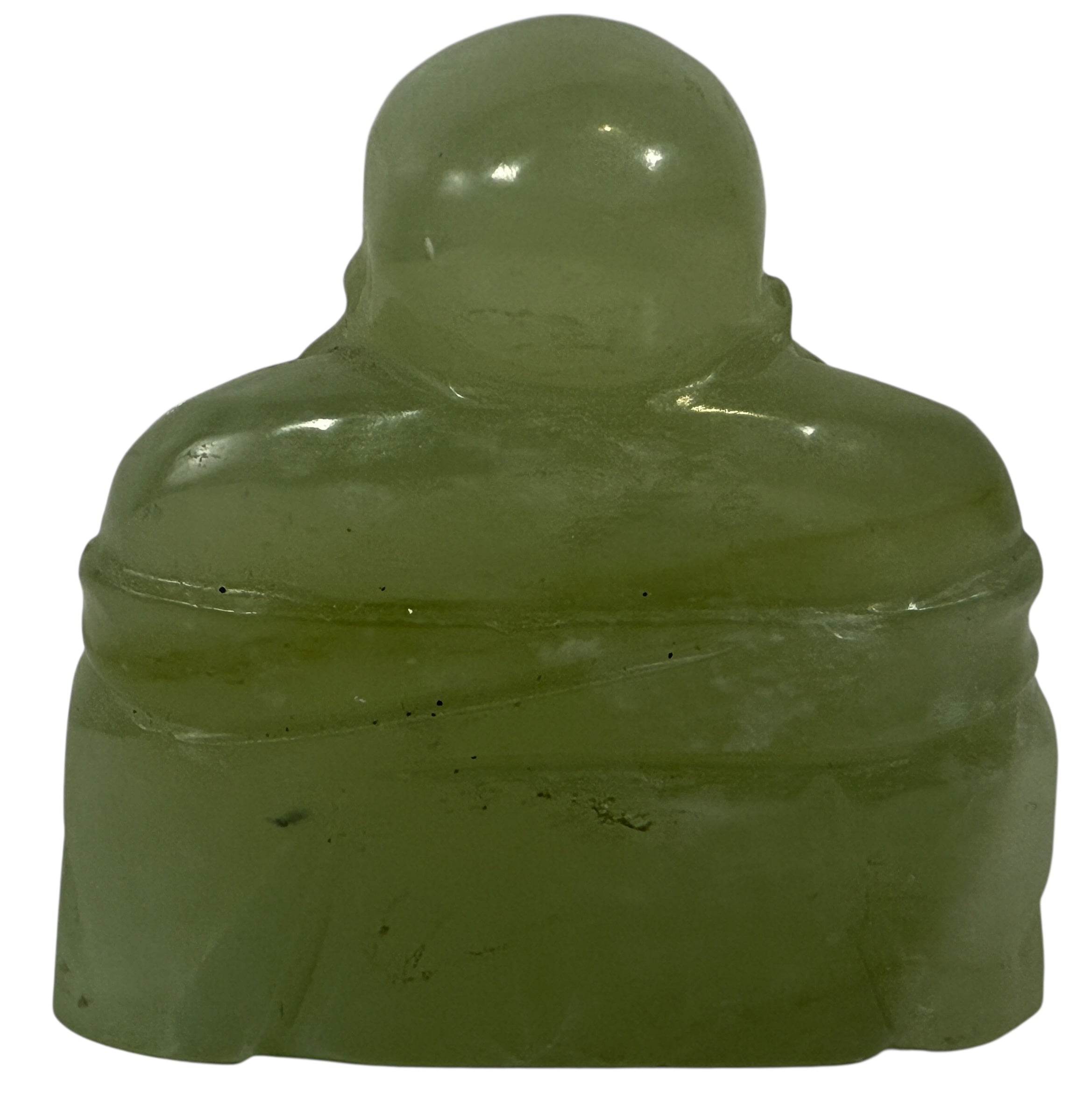 Green stone Buddha figurine on a white background