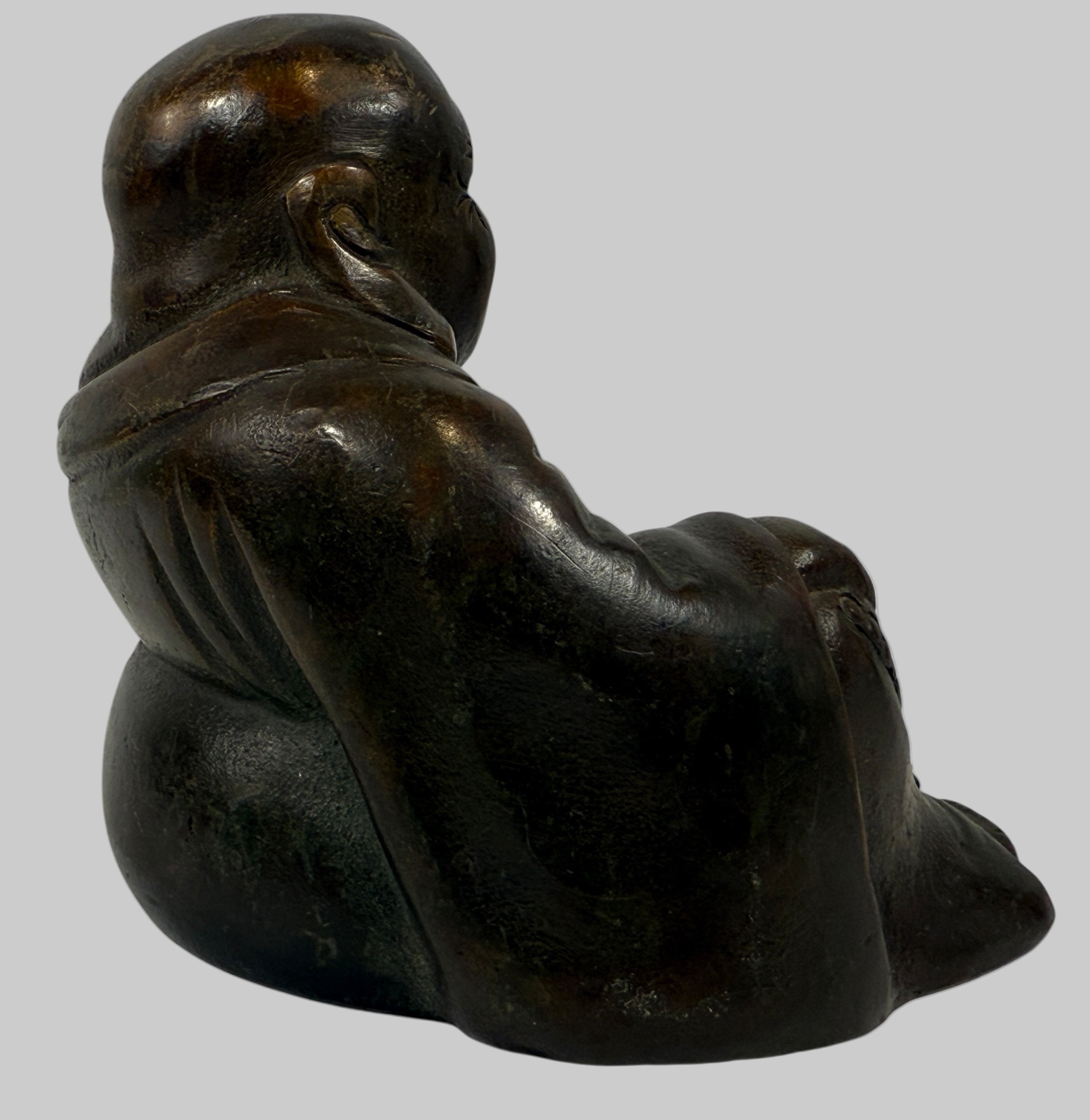 Vintage Solid Bronze Laughing Buddha Statue – 4½″ Tall, 1.44 kg