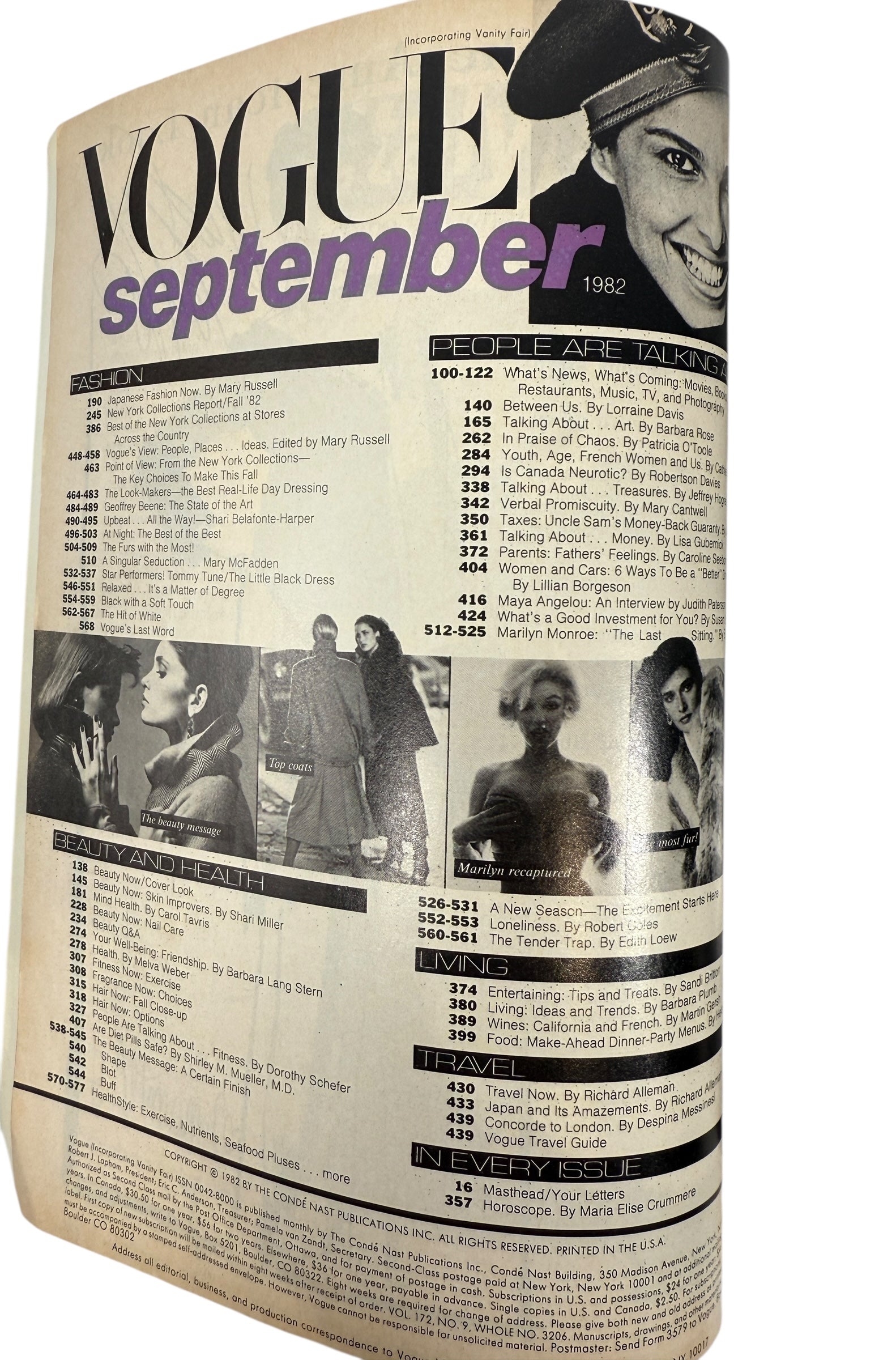 Vintage Vogue magazine cover from September 1982 with a woman's face and text.