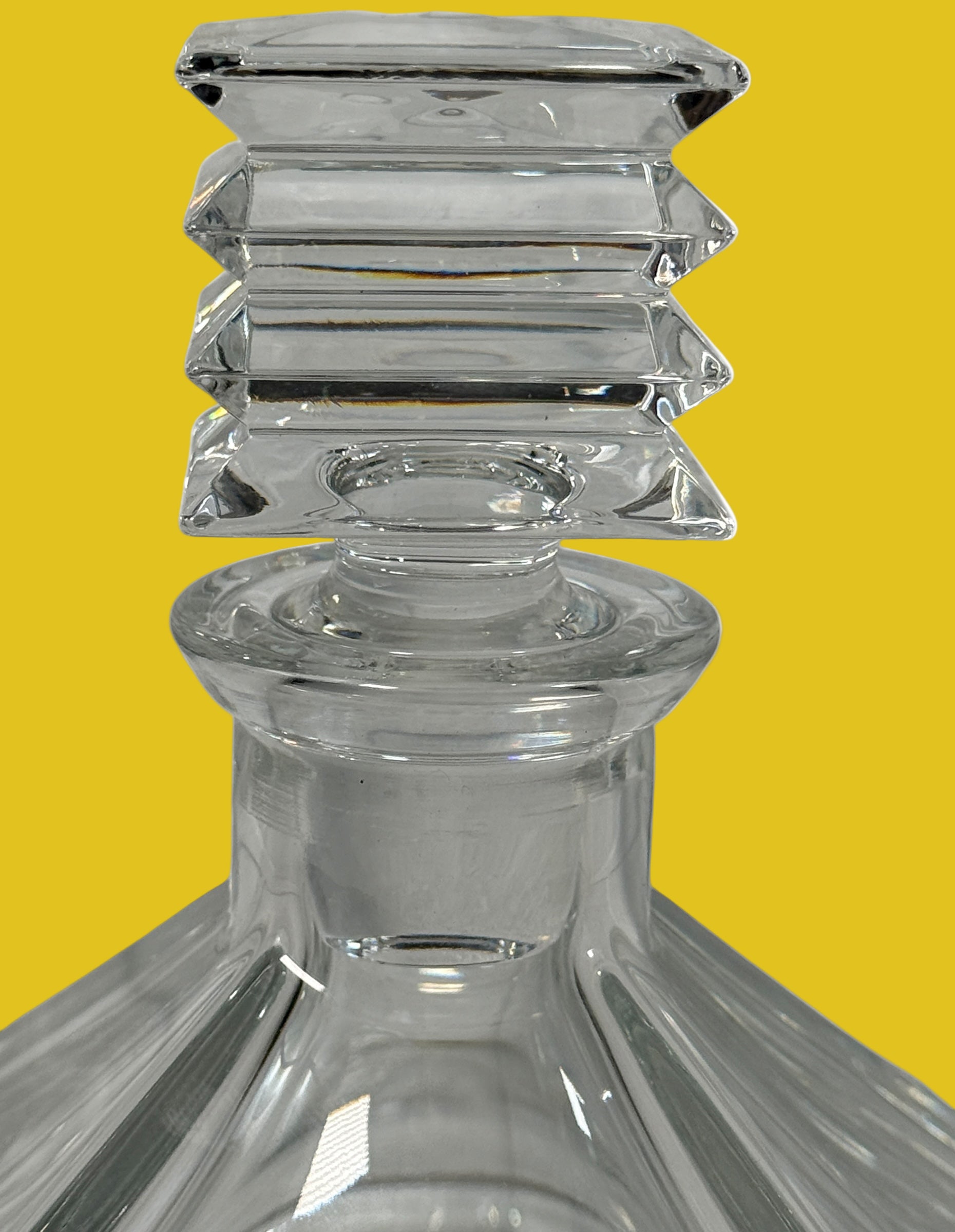 Vintage Mikasa crystal decanter, square pyramid design with stopper, 11¾ in, heavy lead crystal elegance for bar or display.