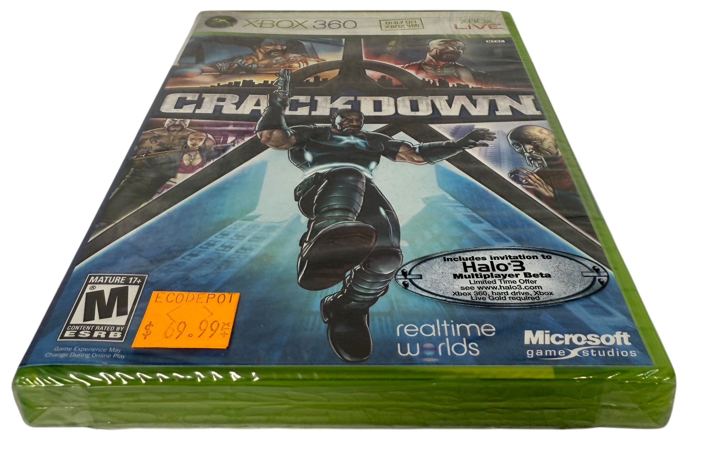 Sealed 2007 Xbox 360 Crackdown with Halo 3 Beta invite. Rare first-release collectible, mint in shrink wrap. Ships fast from Montreal.