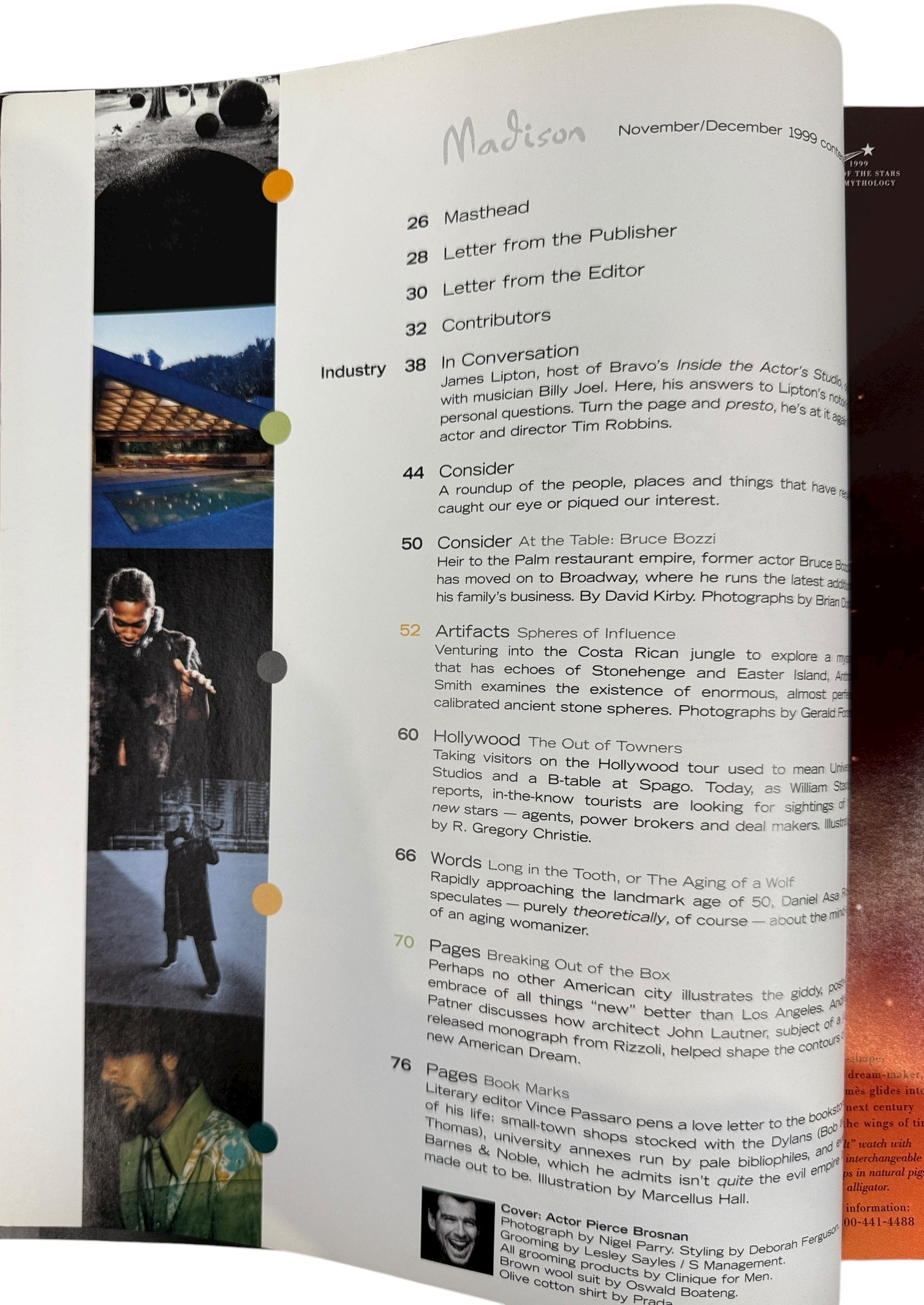 Madison Magazine Nov/Dec 1999 Pierce Brosnan cover – classic 1990s celebrity issue in excellent condition, ideal for Bond and magazine collectors.