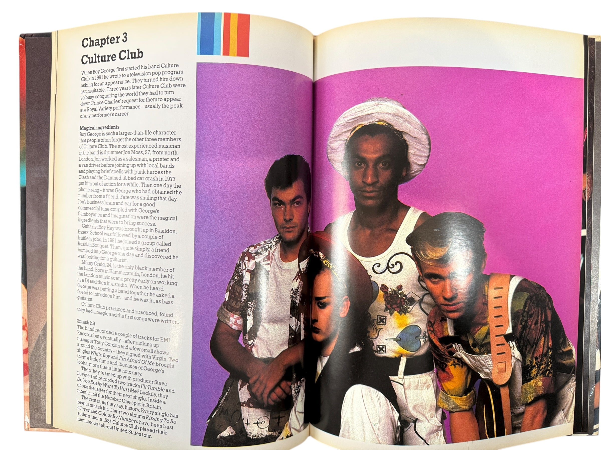 1984 Boy George &amp; Culture Club photo book with rare colour images and biography by Simon Tebbutt. Gallery Books hardcover printed in Spain. Pop icon collectible.