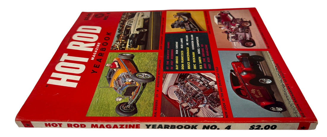 Hot Rod Magazine Yearbook No. 4 from the 1960s. Classic drag racing, hot rod builds, and vintage auto culture. Fair condition collectible. Eco Depot Montréal.