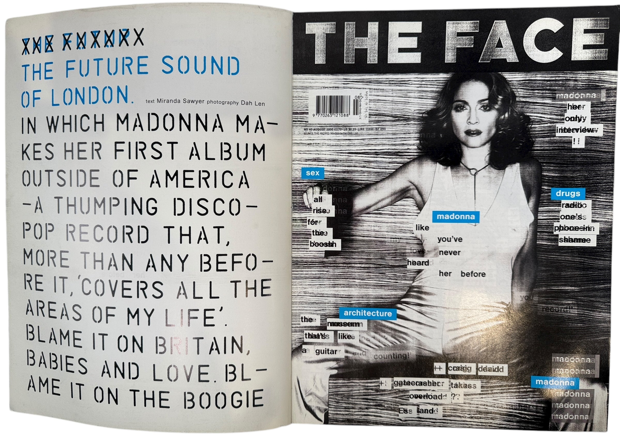The Face August 2000 magazine featuring Madonna’s exclusive cover story. VG condition, complete issue. Iconic UK fashion/culture collectible. Ships fast.