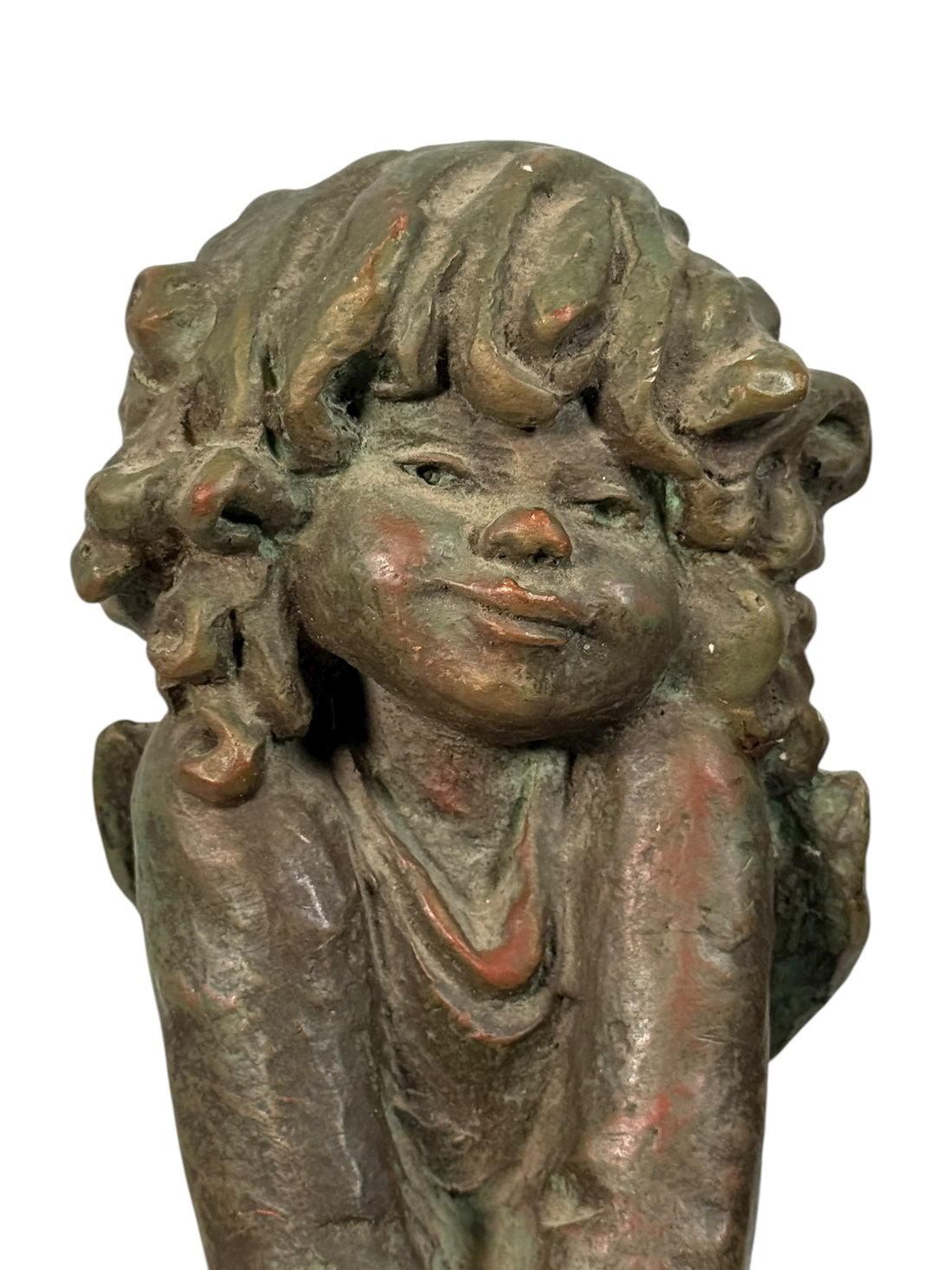 Mid-century ACHATIT Handarbeit 1780B German composite figurine with green patina. Labeled, detailed, collectible sculpture ideal for vintage decor collectors.