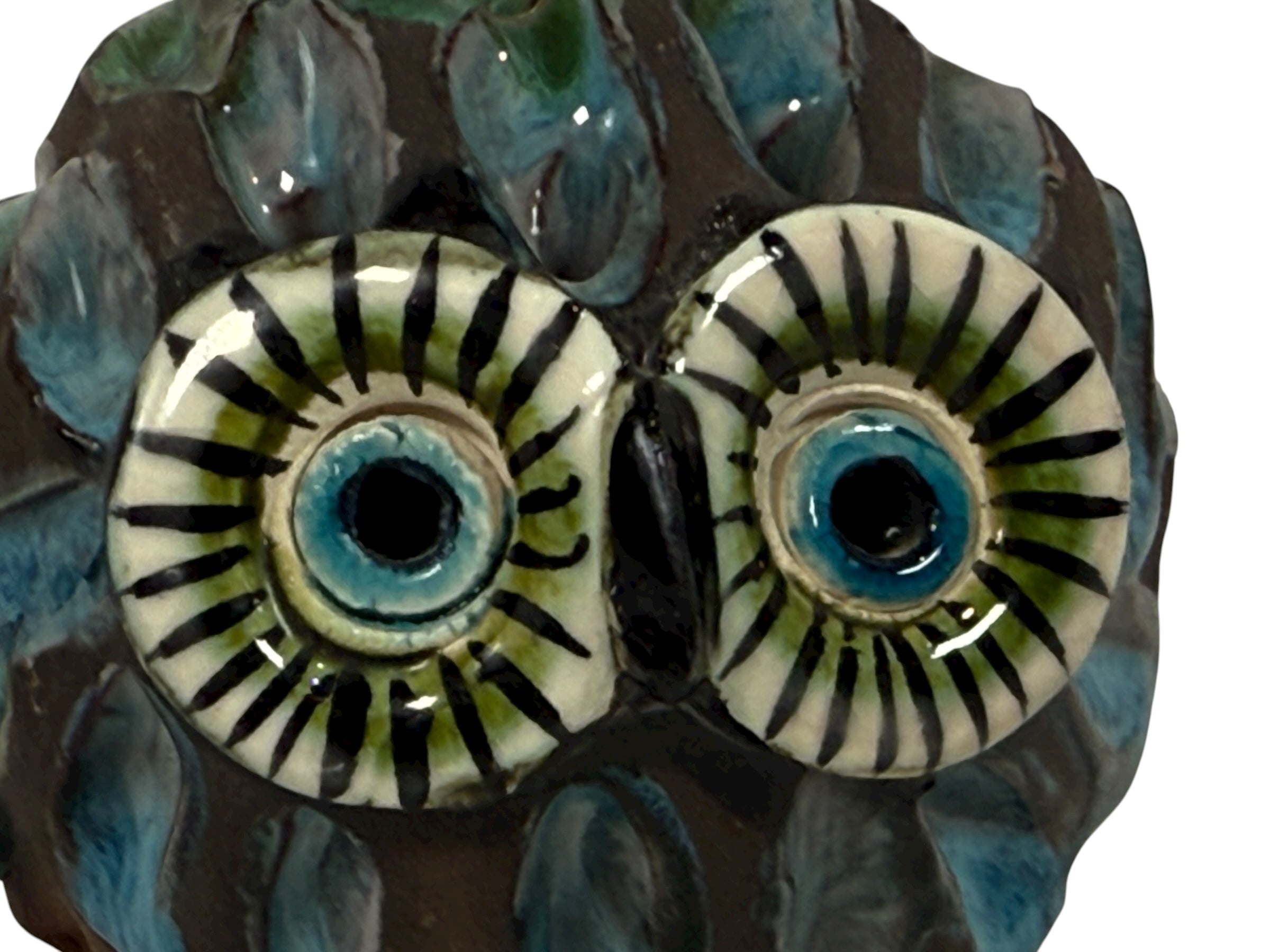 Handmade studio pottery owl sculpture in terracotta with glazed details. Mid-century style decor, artisan-crafted, unique collectible ceramic figure.