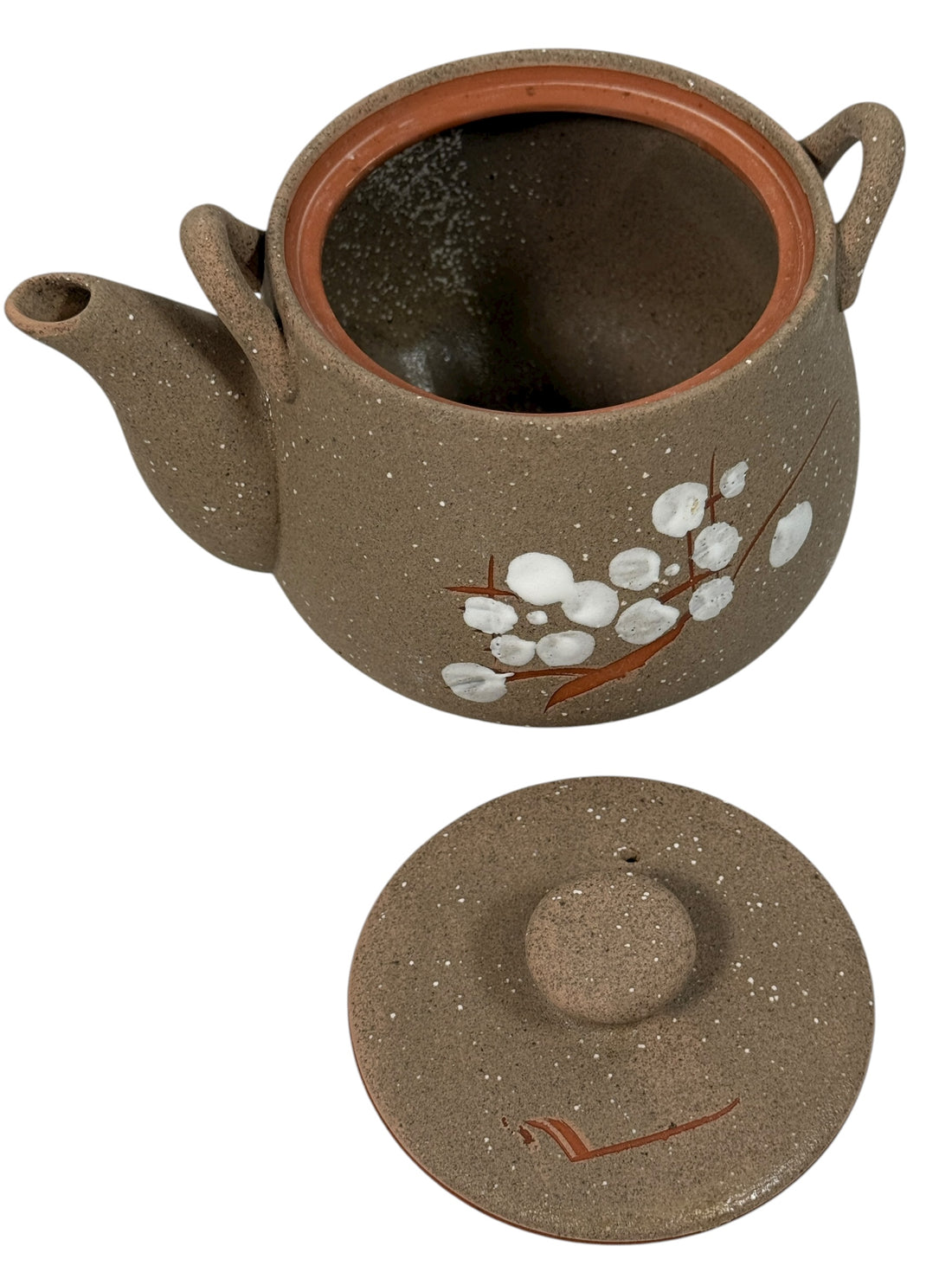 UTSUWA Japan stoneware tea set with plum blossom design, boxed with teapot and six cups. Excellent condition. Great Japanese ceramic gift set.