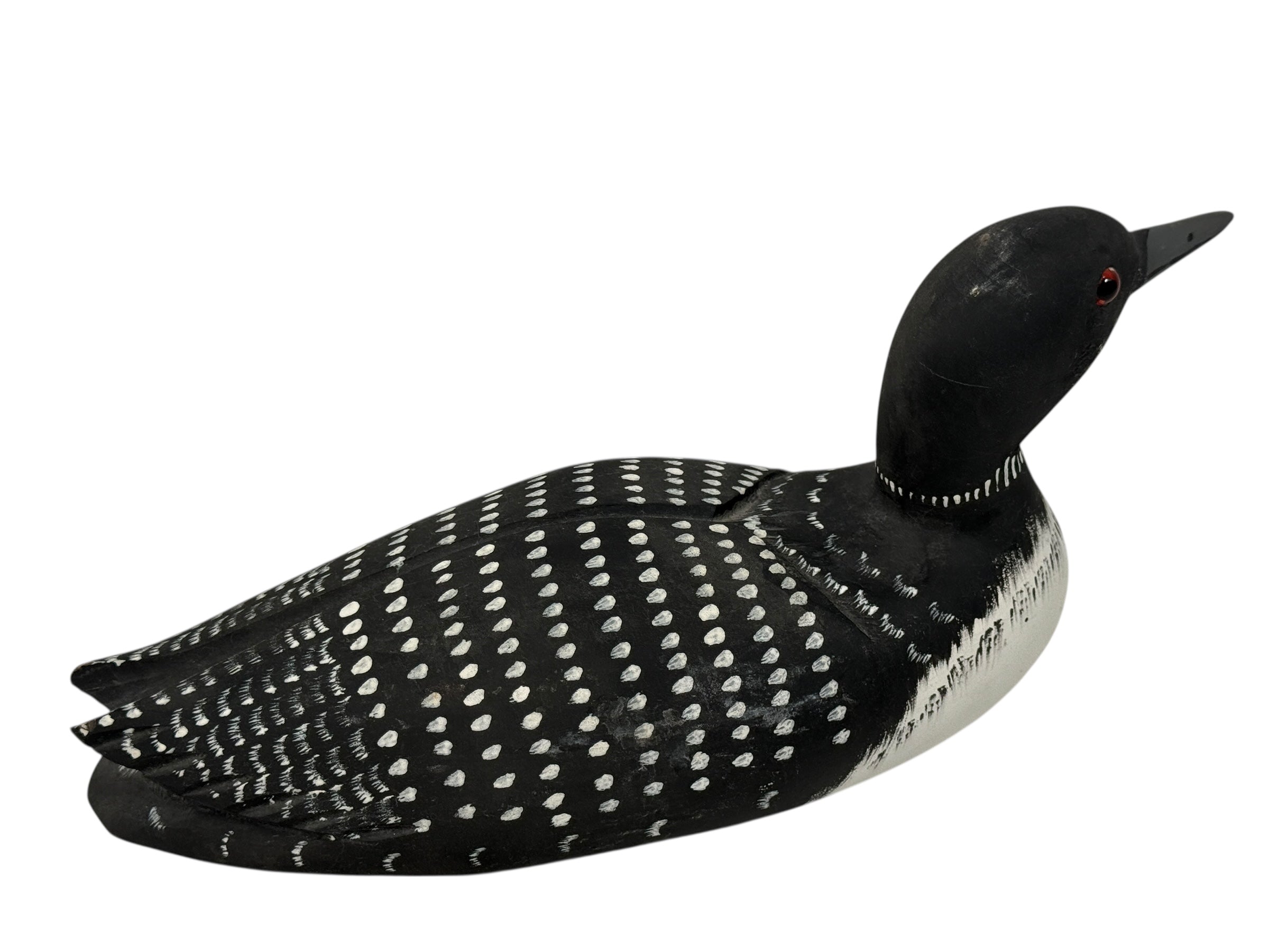 Large 14-inch Tremblay Canada hand-carved wooden loon. Vintage folk-art décor piece with original paint and maker’s stamp. Great display sculpture.