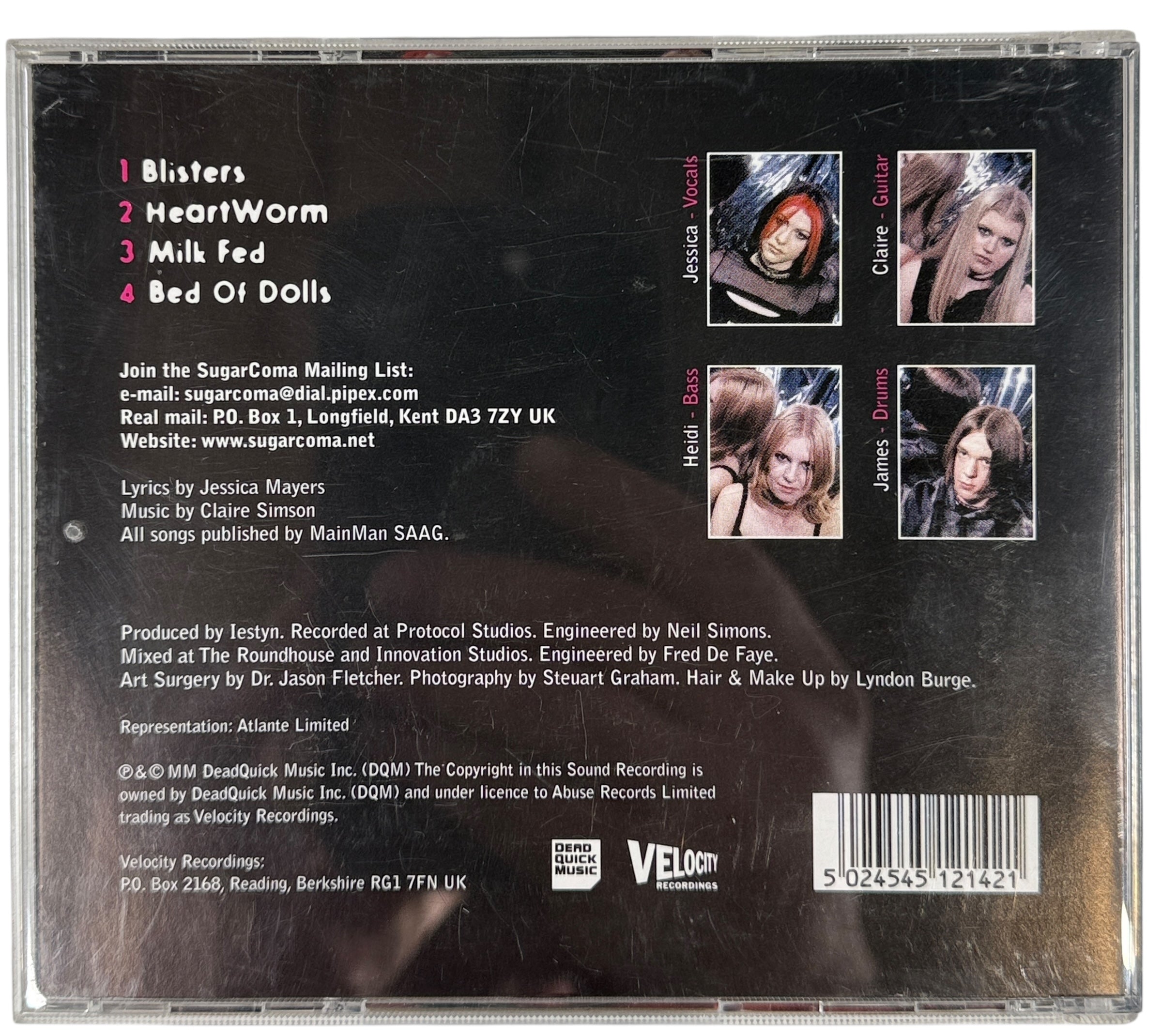 Original Sugarcoma Blisters CD EP on Velocity Recordings. UK alternative rock from the late 1990s. Clean disc, VG condition, cult underground release.