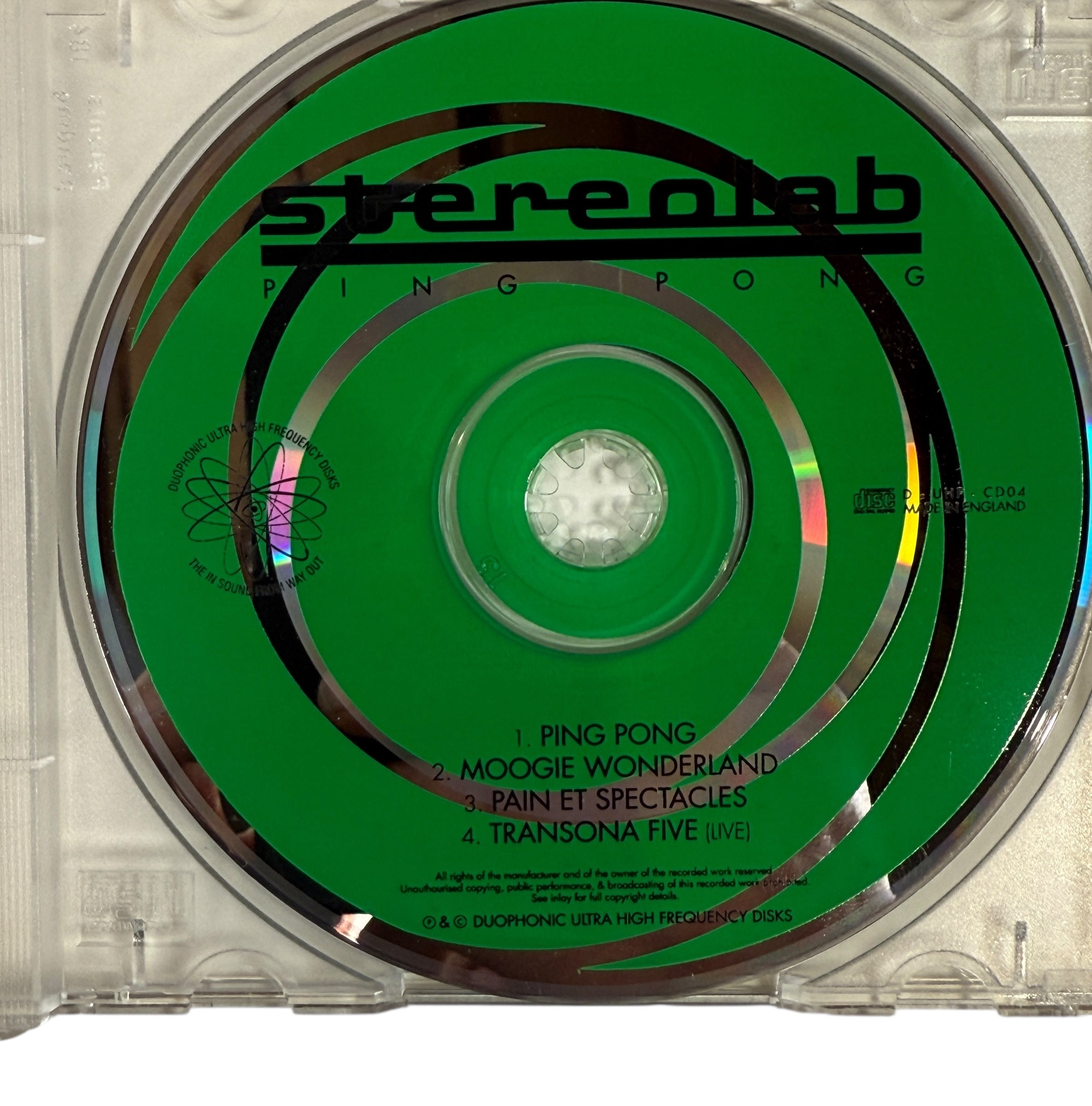 Original 1994 Stereolab Ping Pong EP CD on Duophonic. Includes Moogie Wonderland and live Transona Five. Essential mid-90s indie releas
