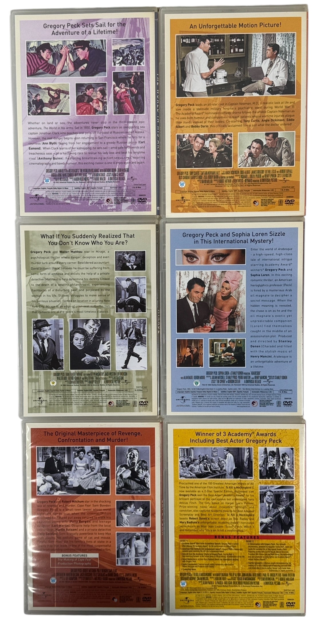 Six-film Gregory Peck DVD collection including To Kill a Mockingbird. Complete box set with slipcase. Classic Hollywood drama and thrillers.