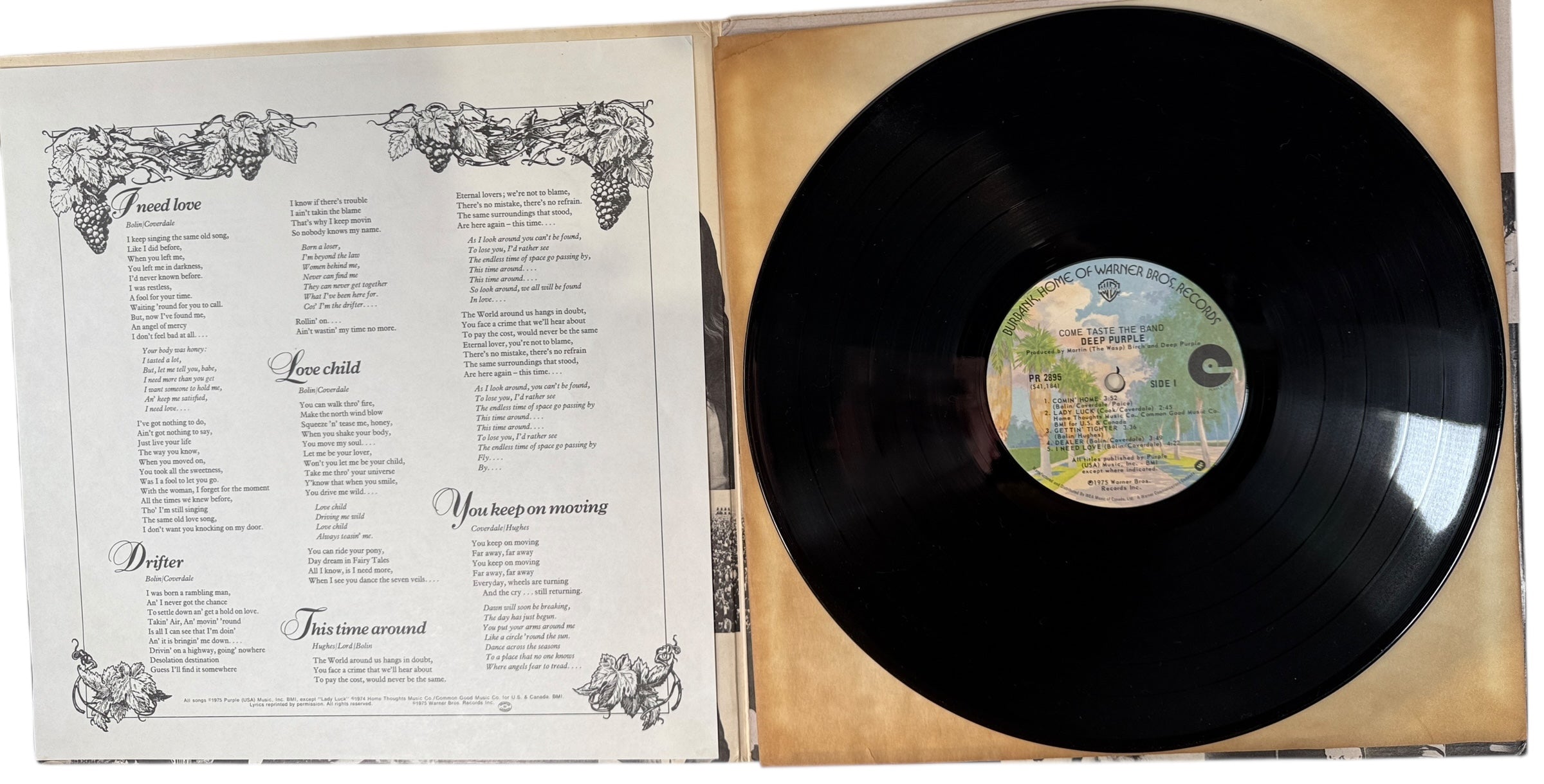 1975 Deep Purple Come Taste the Band Vinyl LP Warner Bros – Éco
