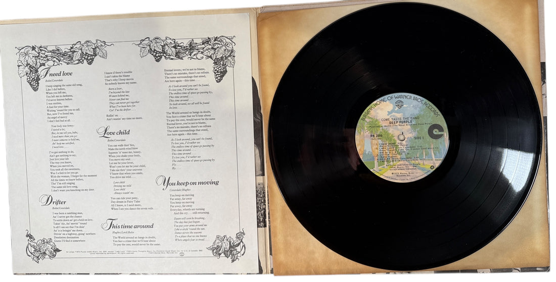 1975 Deep Purple Come Taste the Band LP on Warner Bros. Canadian pressing. VG+ vinyl, VG sleeve, classic hard rock from the Tommy Bolin era.