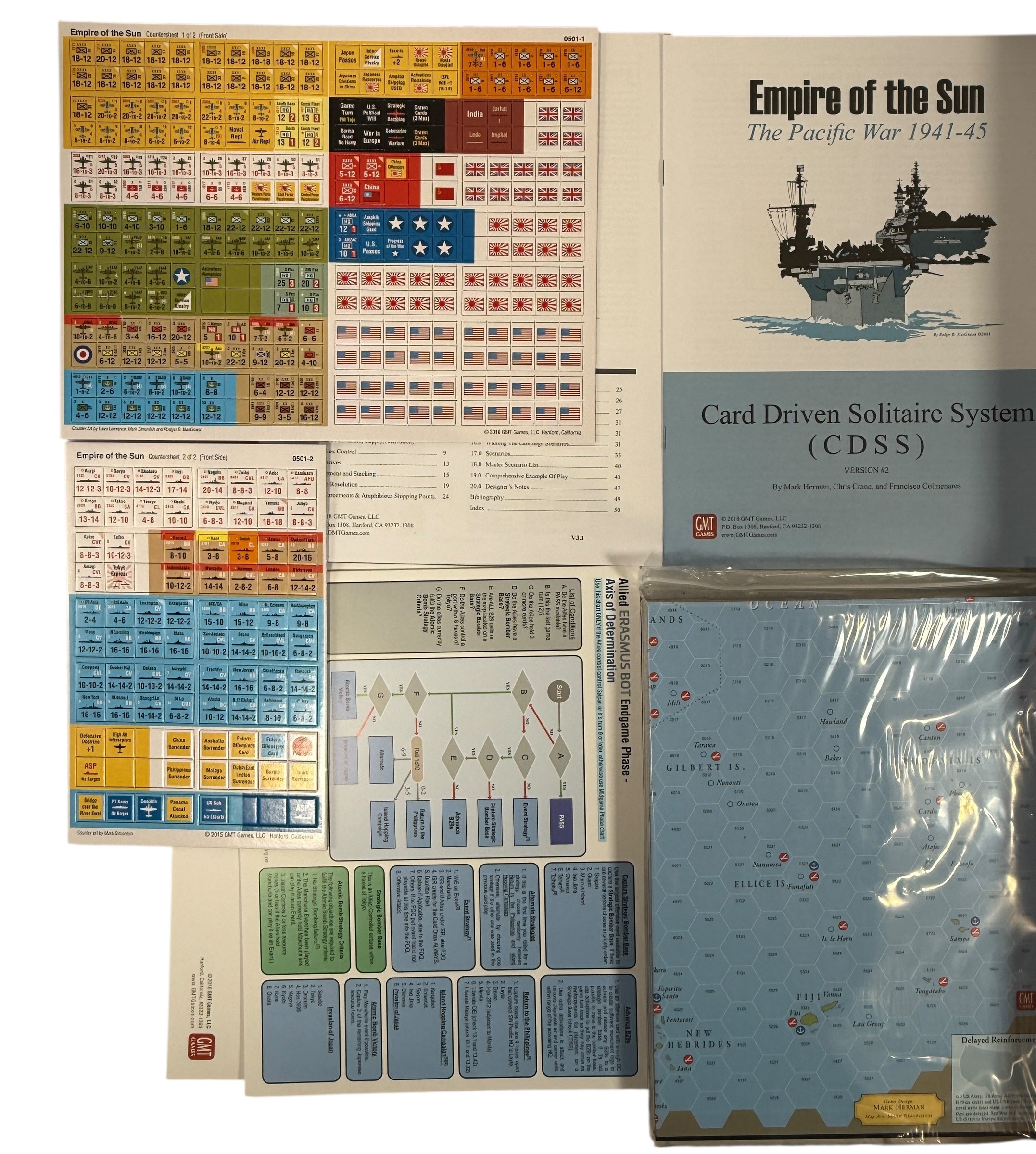 Classic GMT card-driven WWII strategy game covering the Pacific War. Complete 2nd Edition with solitaire system, maps, and cards. Clean, ready to play.