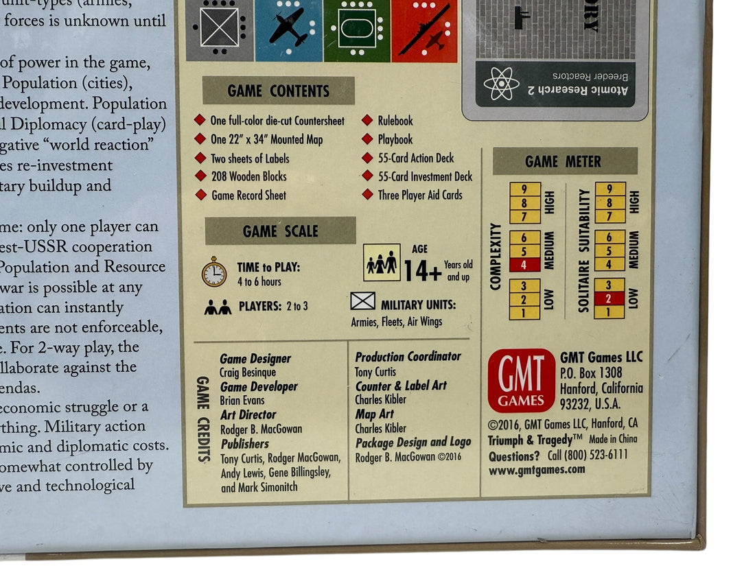 Sealed GMT Games classic Triumph &amp; Tragedy WWII strategy board game. Deep geopolitical gameplay set in Europe 1936–1945. Collector-grade copy.