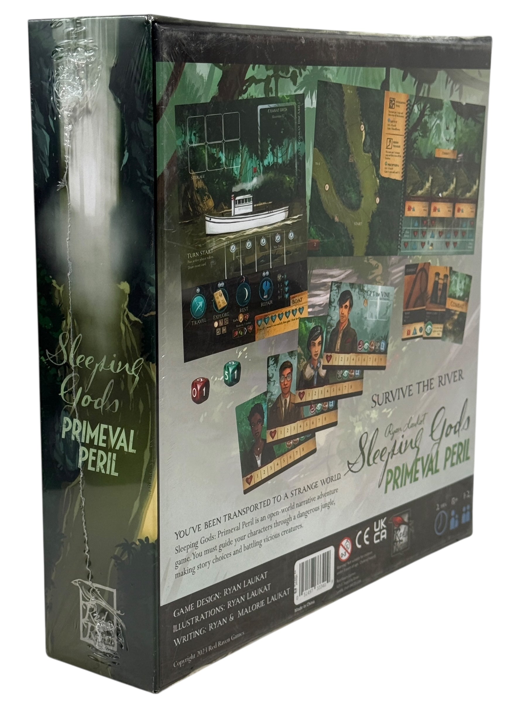 Sleeping Gods Primeval Peril sealed standalone adventure board game by Ryan Laukat for 1–2 players. Ships from Montreal. Red Raven Games edition.