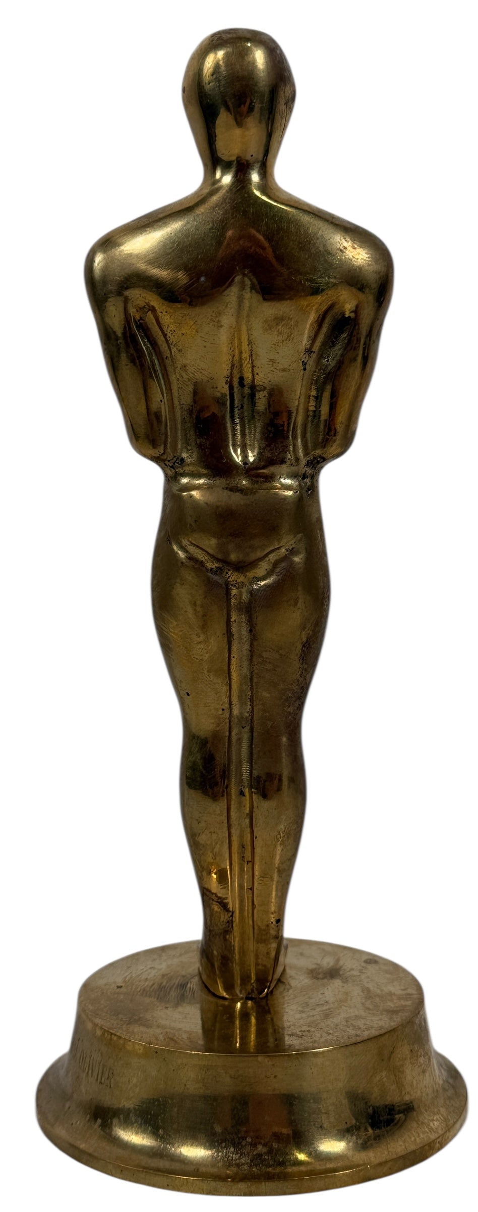 Vintage solid brass Oscar-style award statuette with engraved name. Ideal for display, props, themed events and awards season. Late 20th century.