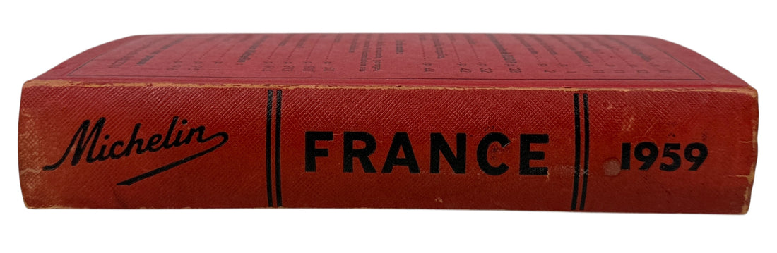 1959 Michelin Guide France red travel and restaurant book. Iconic Bibendum collectible for culinary and automotive history fans. Ships from Canada.