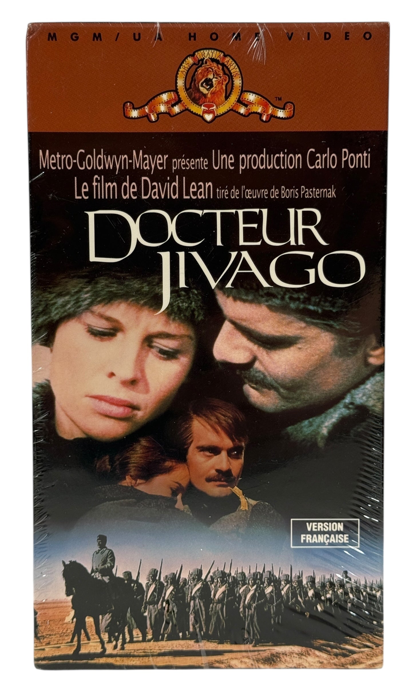 Sealed vintage French VHS of Docteur Jivago by MGM/UA. Collectible classic film in shrink. Ships from Montreal. Great for cinema and VHS memorabilia collectors.