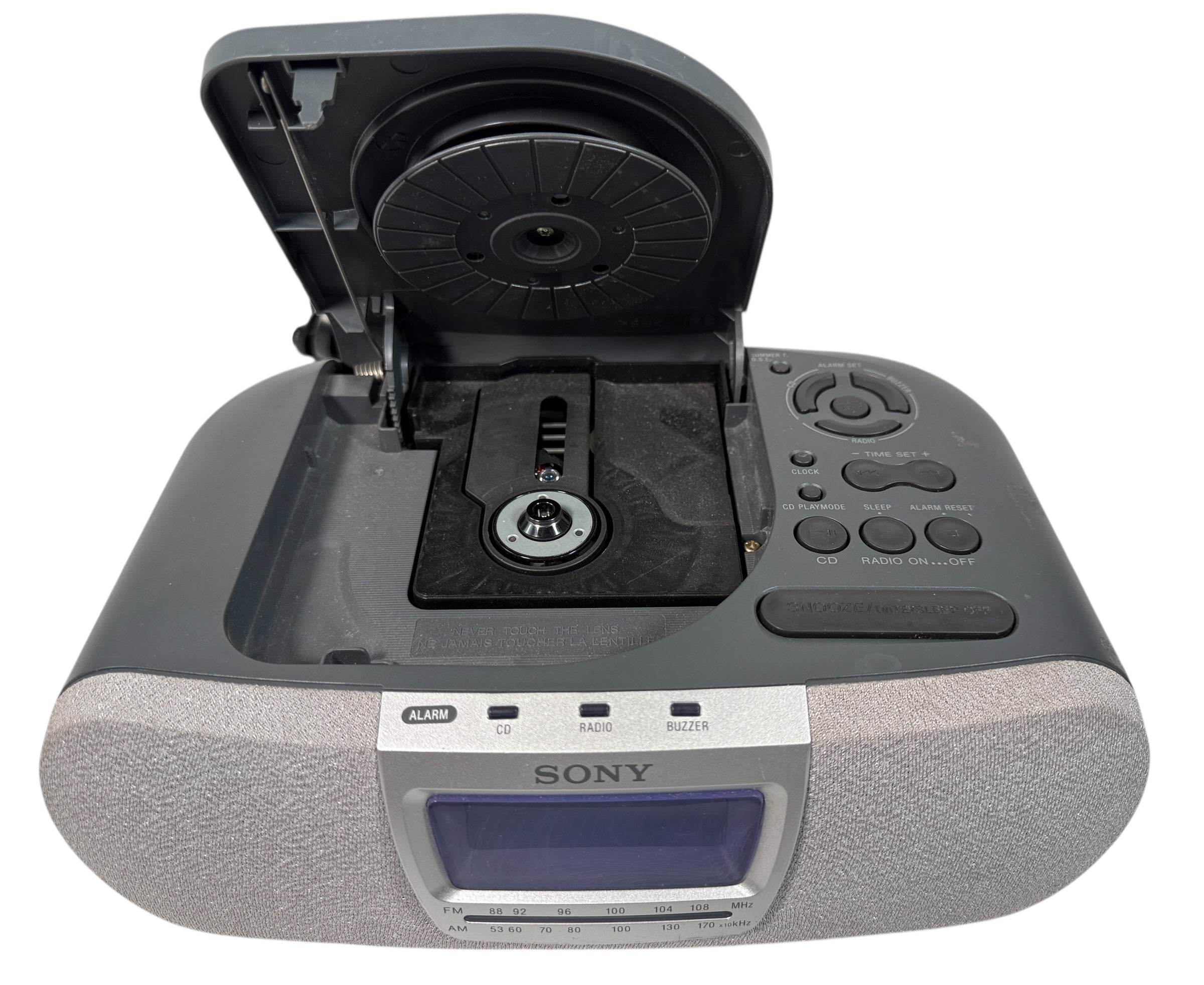 Sony Dream Machine ICF-CD830 tested CD clock radio with AM/FM, dual alarm and bright display. Reliable bedside unit in clean working condition, ships fast.