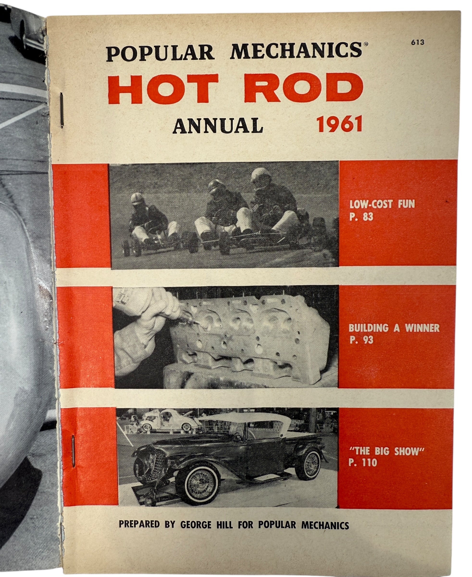 Vintage 1961 Hot Rod Annual with NHRA dragsters, Bonneville trials, karts, and engine tech. Early motorsport collectible for hot rod and racing enthusiasts.