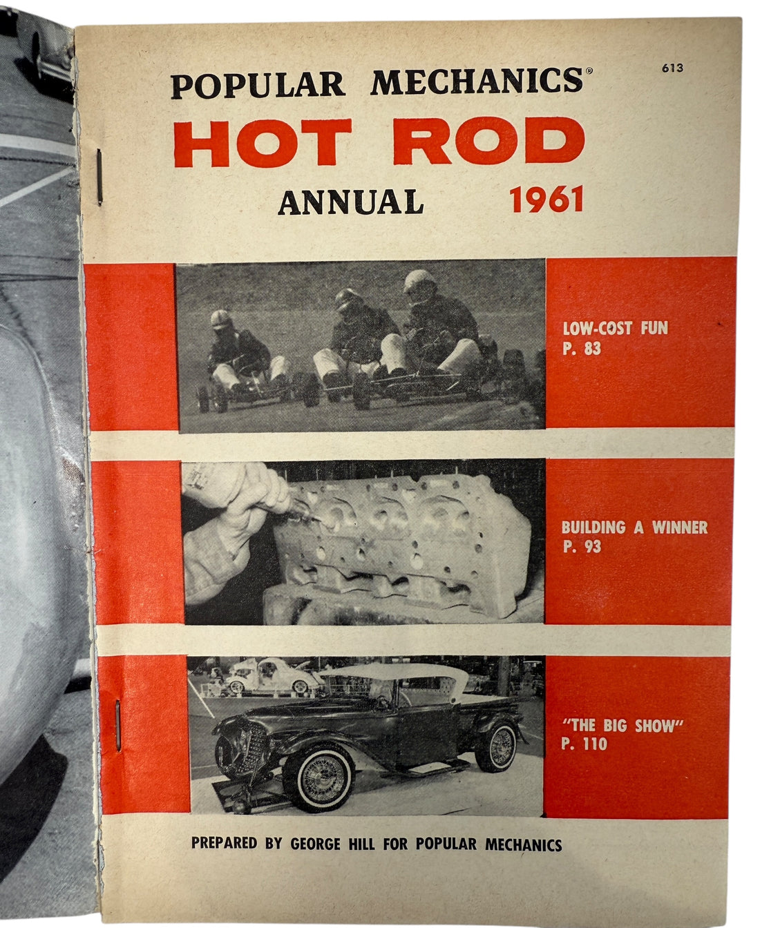 Vintage 1961 Hot Rod Annual with NHRA dragsters, Bonneville trials, karts, and engine tech. Early motorsport collectible for hot rod and racing enthusiasts.