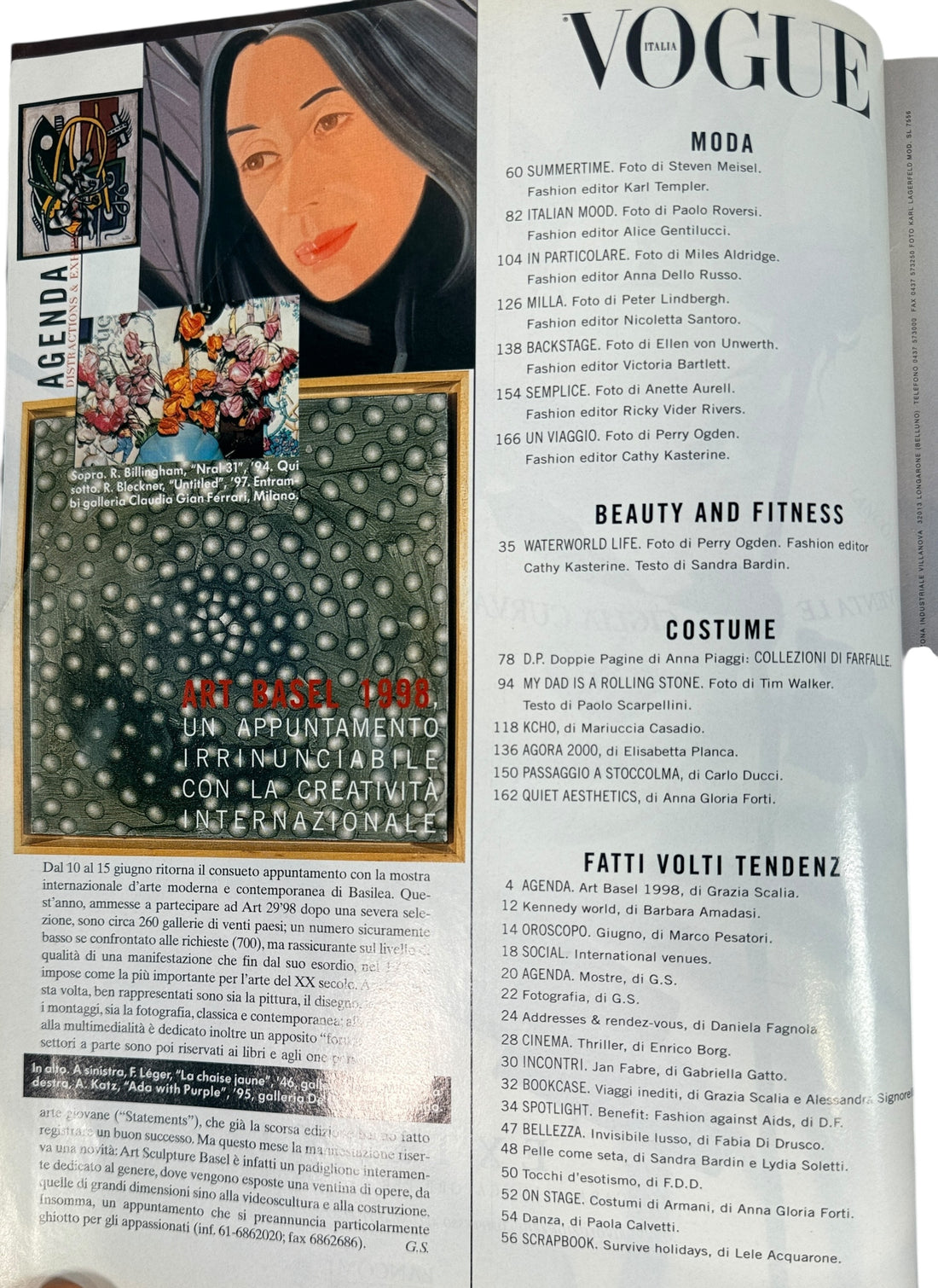 Vogue Italia June 1998 Summer Style issue with Meisel, Roversi and key 90s editorials. Collectible archive fashion magazine in VG condition. Italy. Stylish and rare.