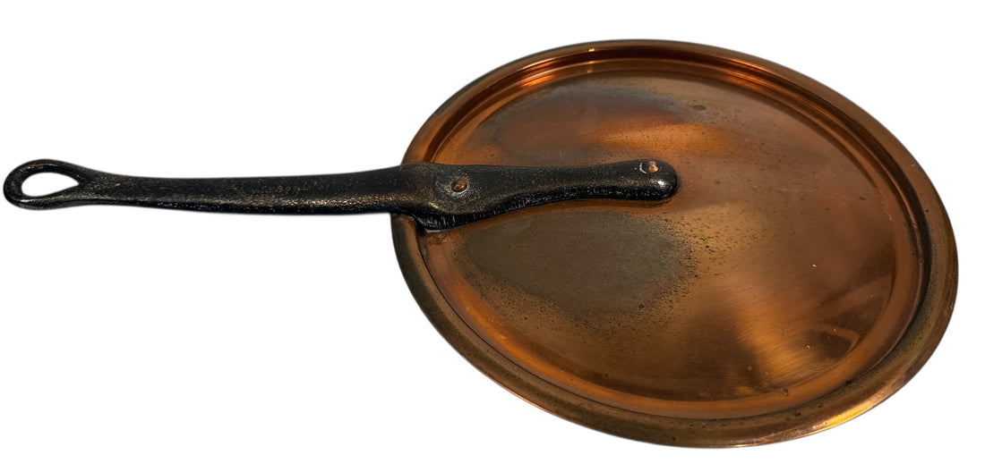 Vintage 7.75” metal saucepan replacement lid. Functional and clean with light wear. Fits mid-century and modern cookware. Sustainable kitchenware.