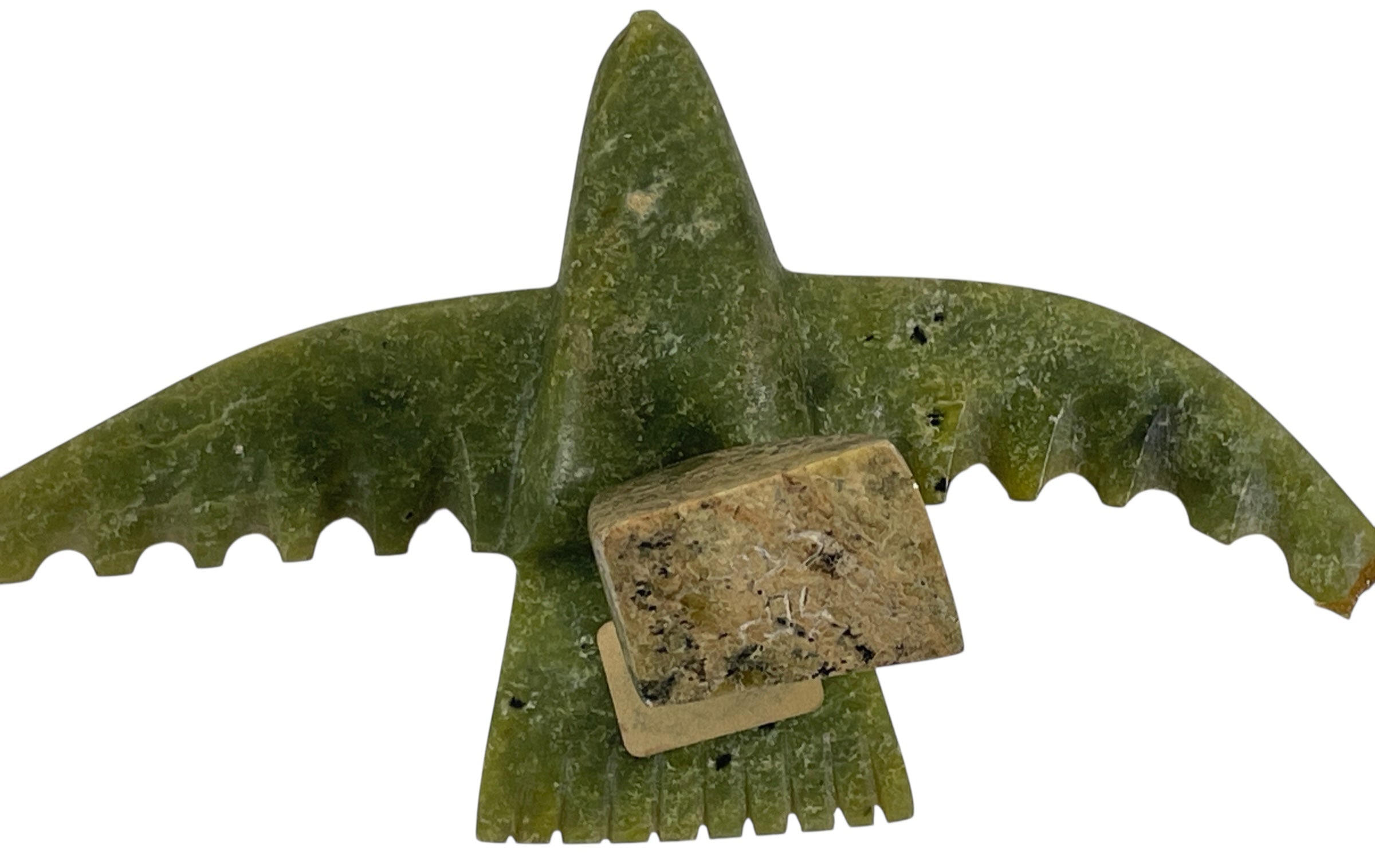 Signed Inuit Green Soapstone Bird Sculpture – Inuktitut Syllabics