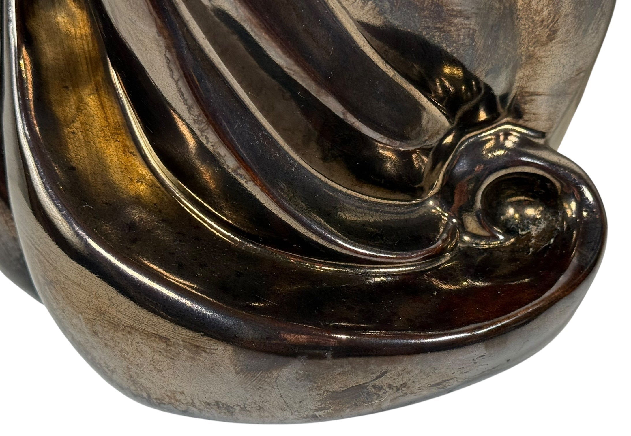 Sculpture abstraite en céramique moderne du milieu du siècle – Mère et enfant – 17 po, glaçure bronze