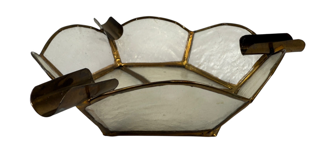Vintage Capiz Shell & Brass Ashtrays – Set of 3 – Mid-Century Modern