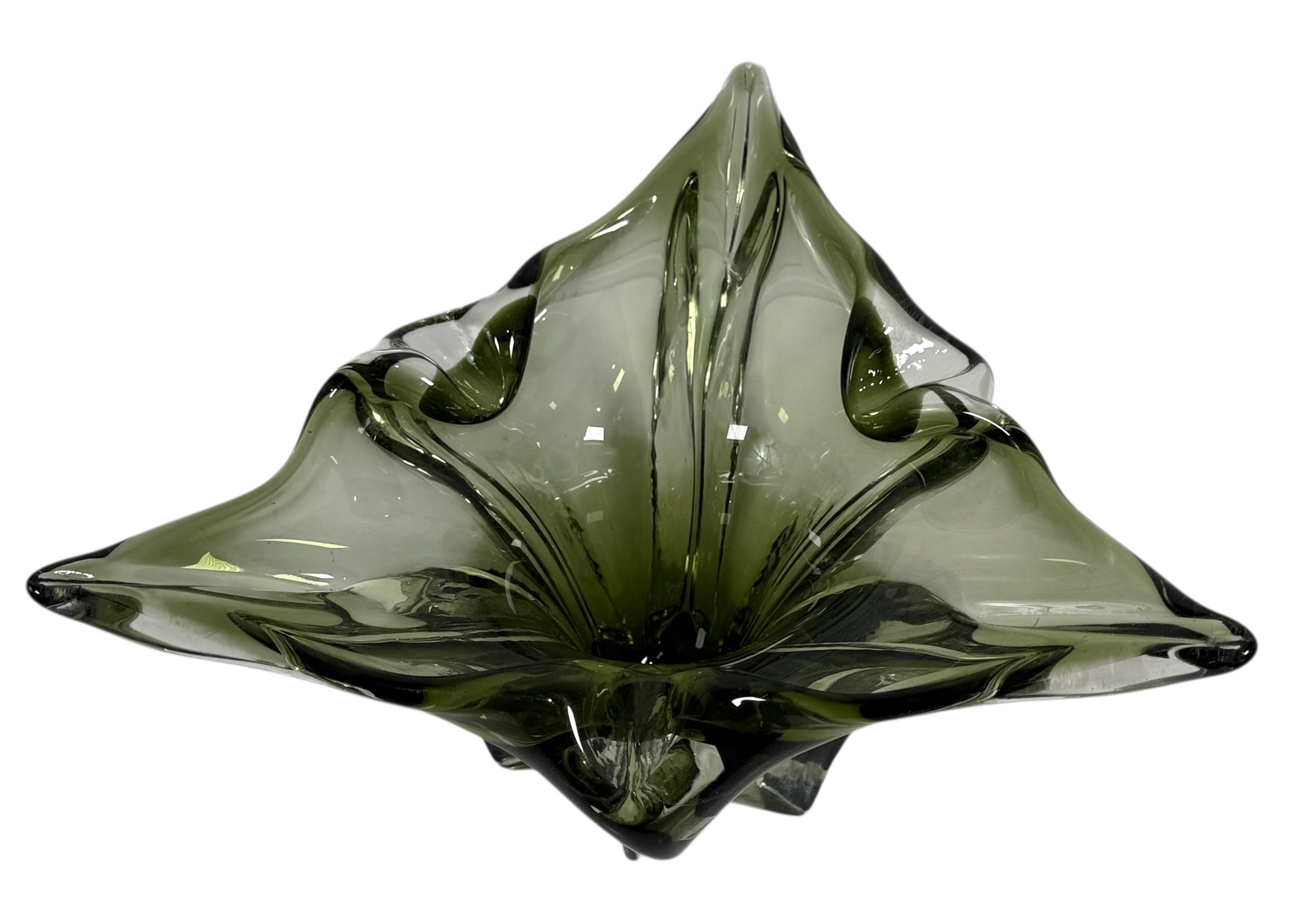 Bol Chalet Vintage en Verre Art Déco Vert Avocat MCM Forme Libre Stretch