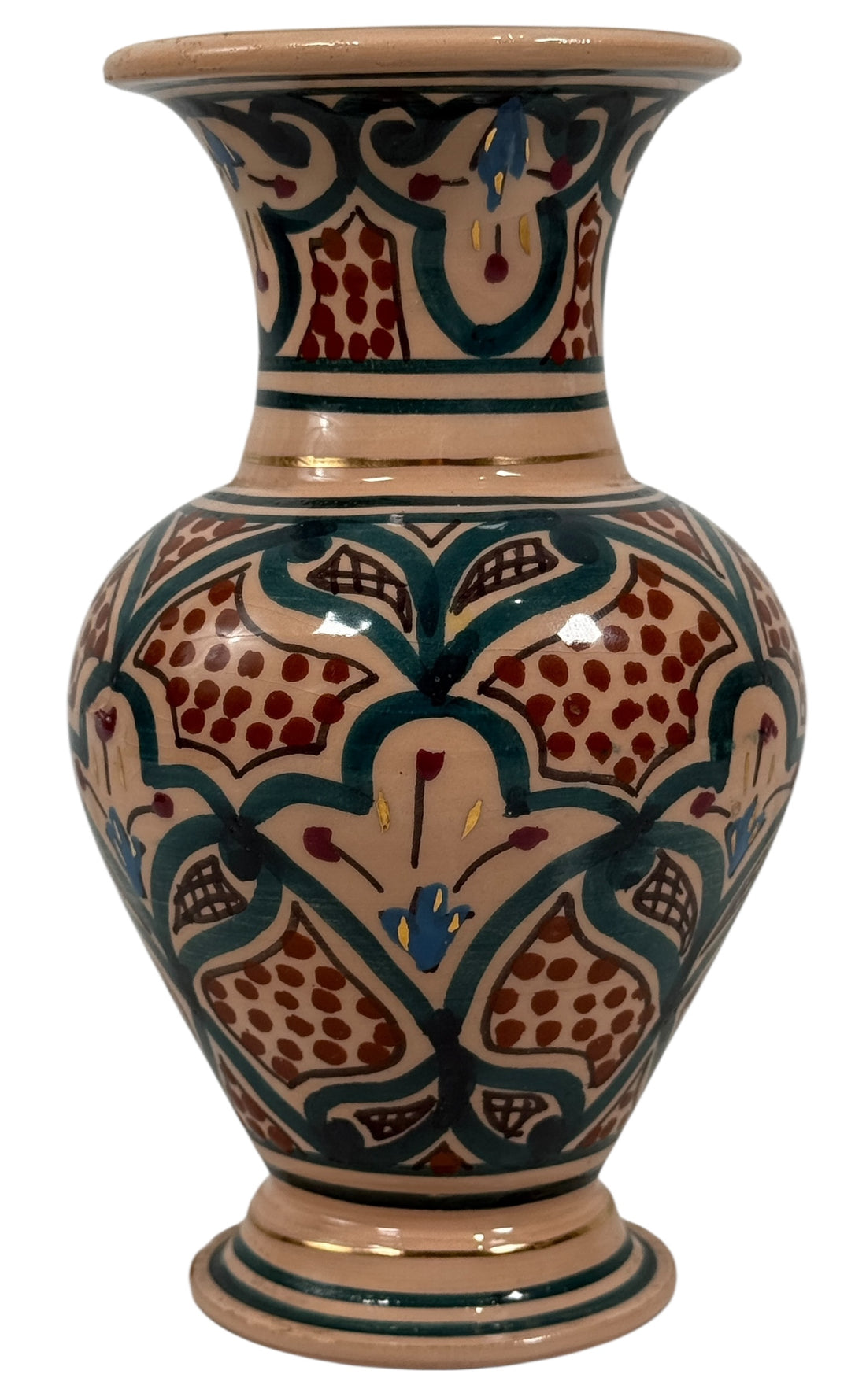 Vintage Tunisian Pottery Vase – Hand-Painted “Tunisie TL PB” Mark, 6¾″ Tall
