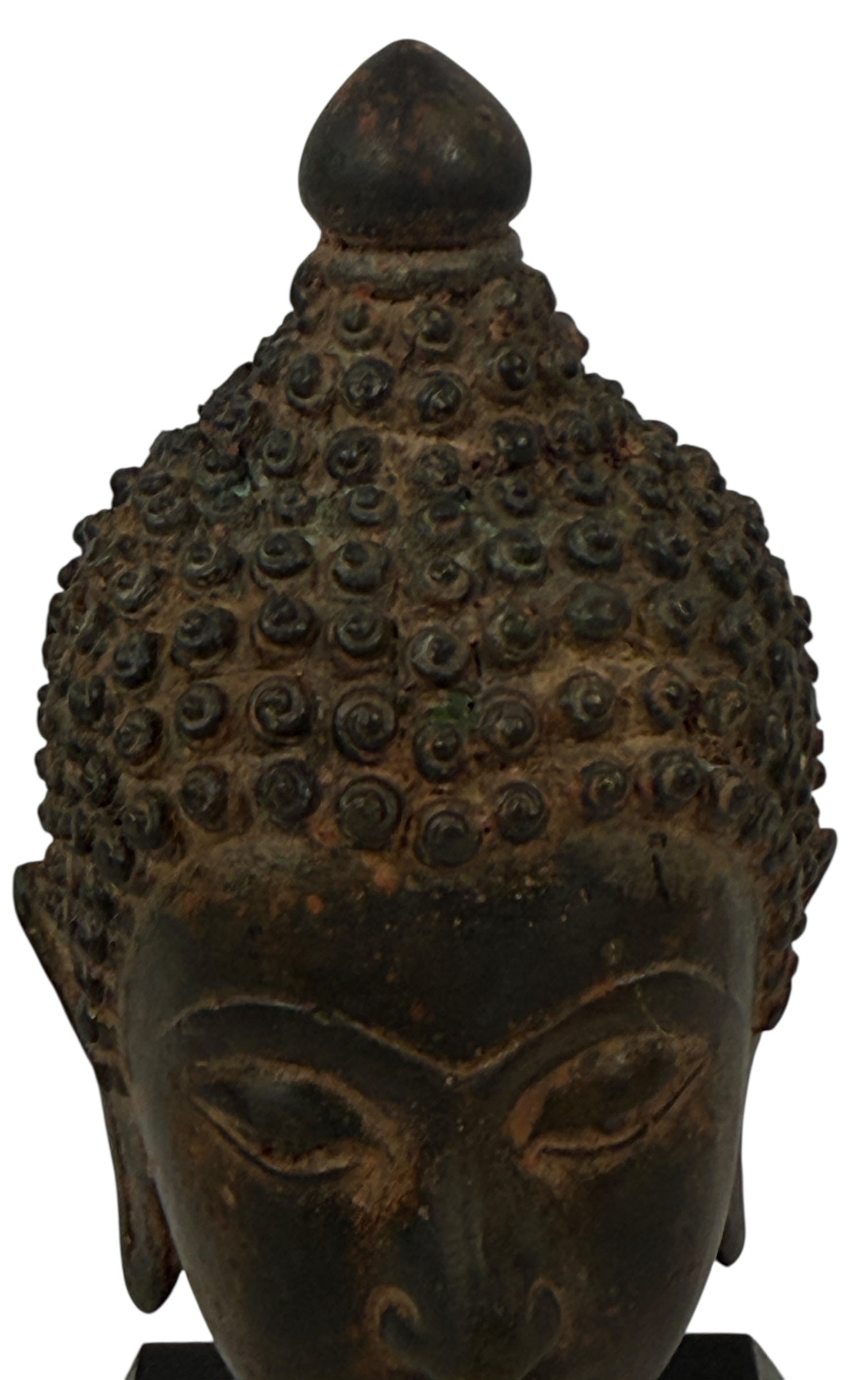  Bronze Buddha Head Sculpture on Stand – Mid-Century Thai Style