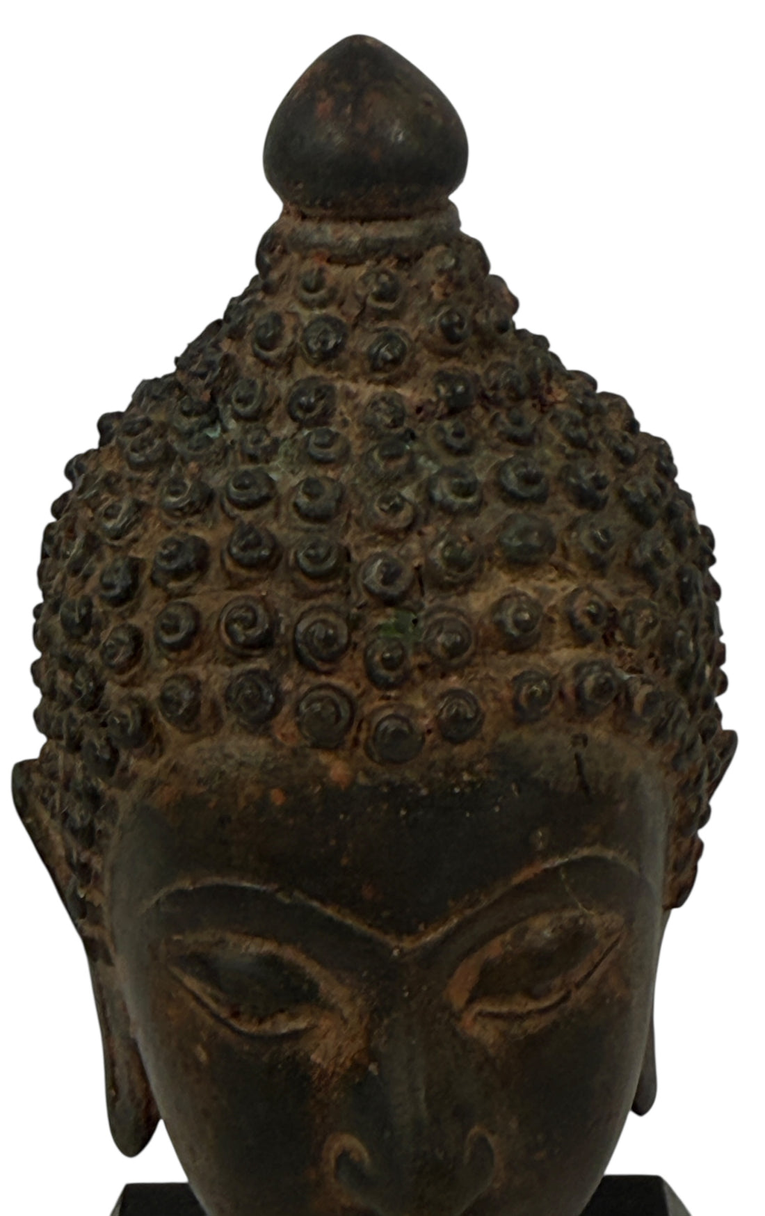  Bronze Buddha Head Sculpture on Stand – Mid-Century Thai Style